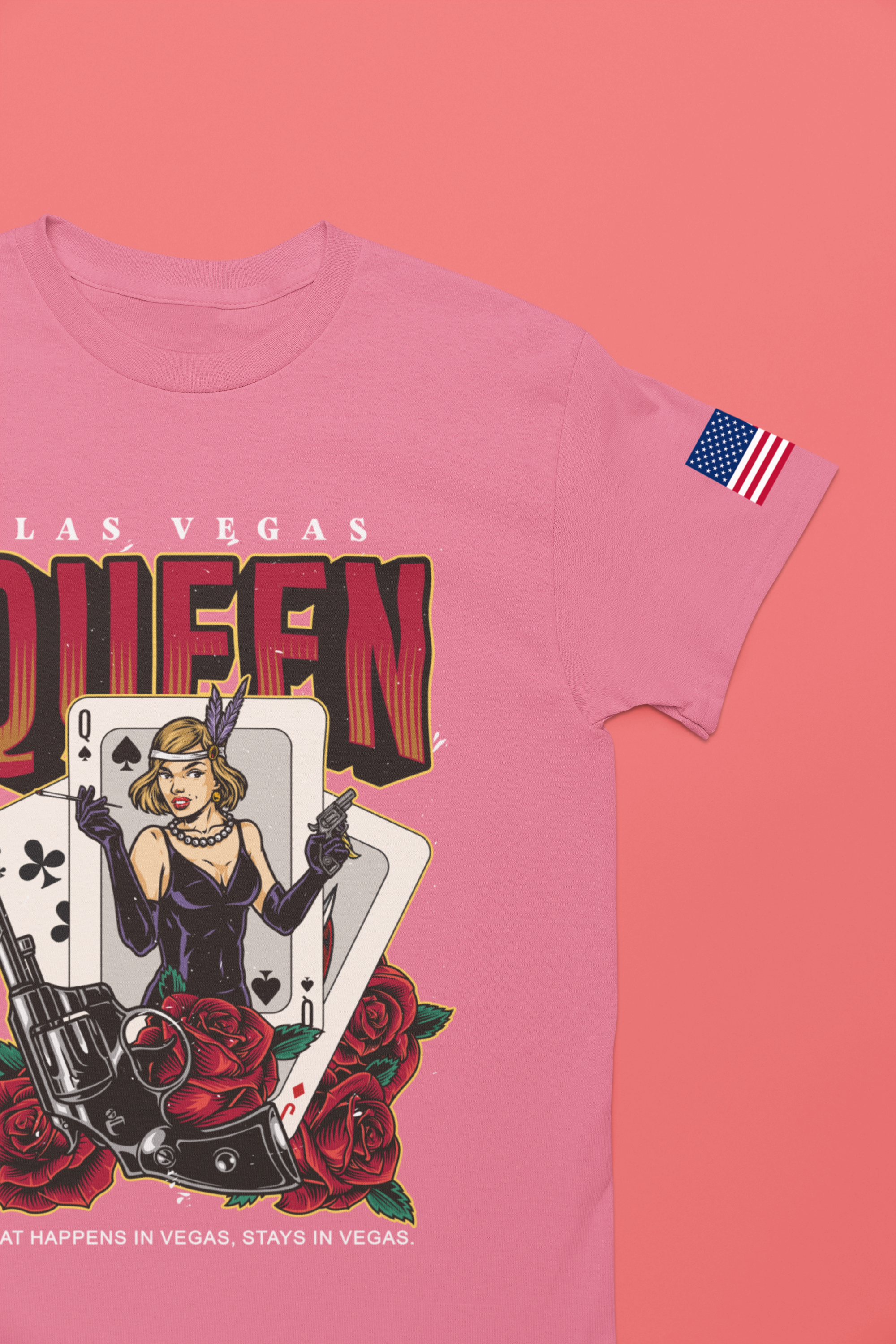Las Vegas Queen T-Shirt – Gangster Queen of Spades Casino Roses Graphic Tee
