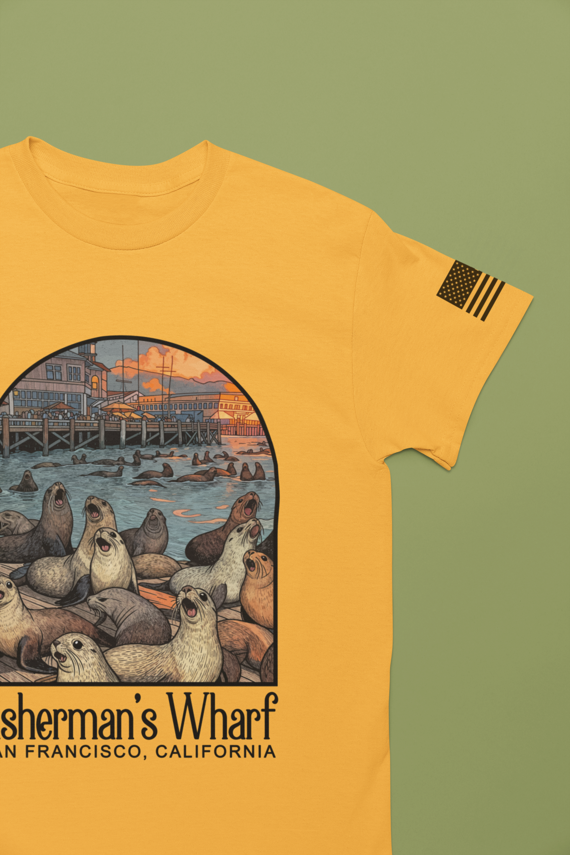 Fisherman's Wharf San Francisco California T-Shirt – Sea Lions Arched Graphic Tee