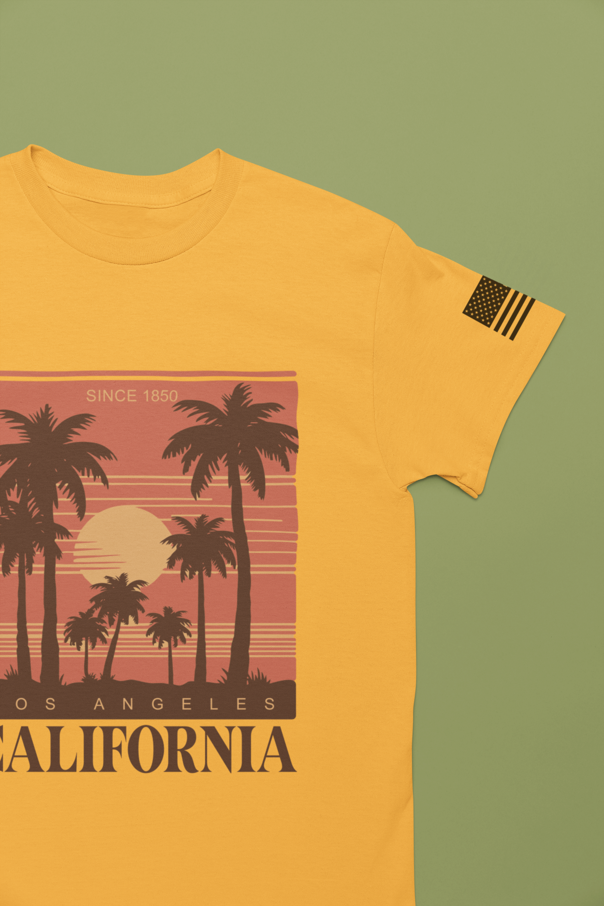 Los Angeles California Since 1850 T-Shirt – Retro Warm Sunset Palm Tree Square Tee