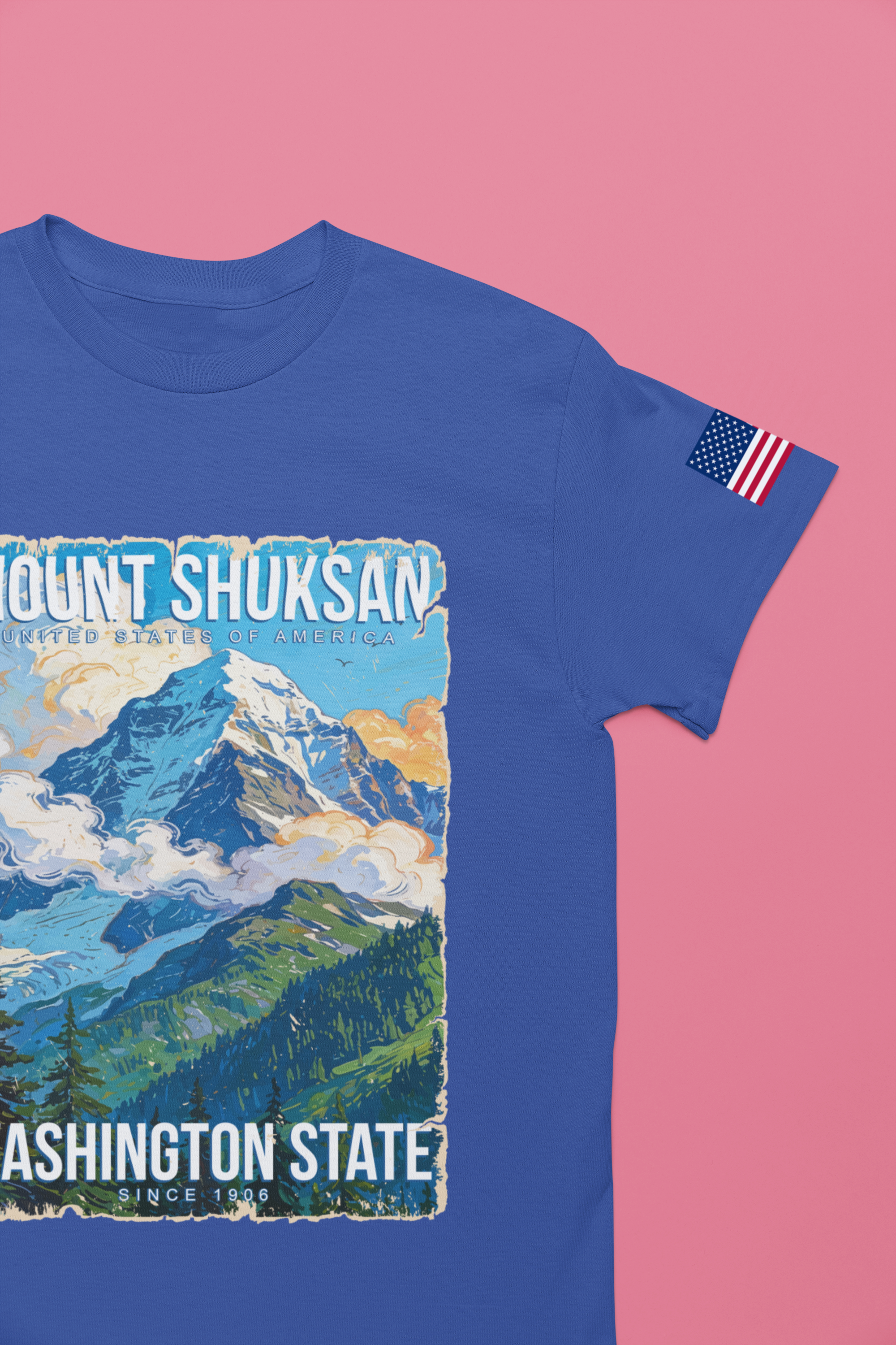 Mount Shuksan Washington State Since 1906 Colorful Mountain Poster T-Shirt | North Cascades Souvenir Tee | PNW Shirt