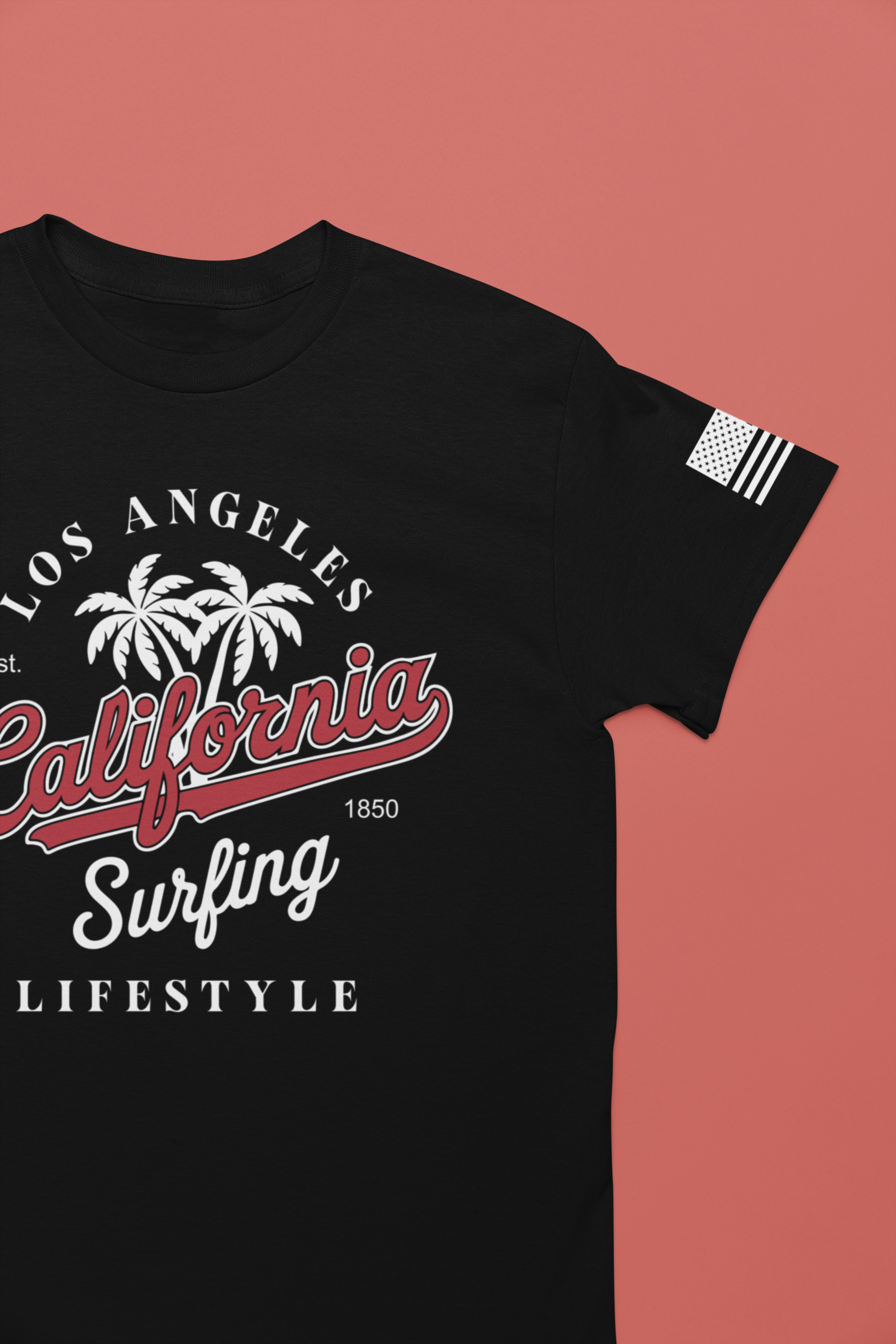 Los Angeles California Surfing Lifestyle T-Shirt – EST 1850 Palm Tree Beach Tee