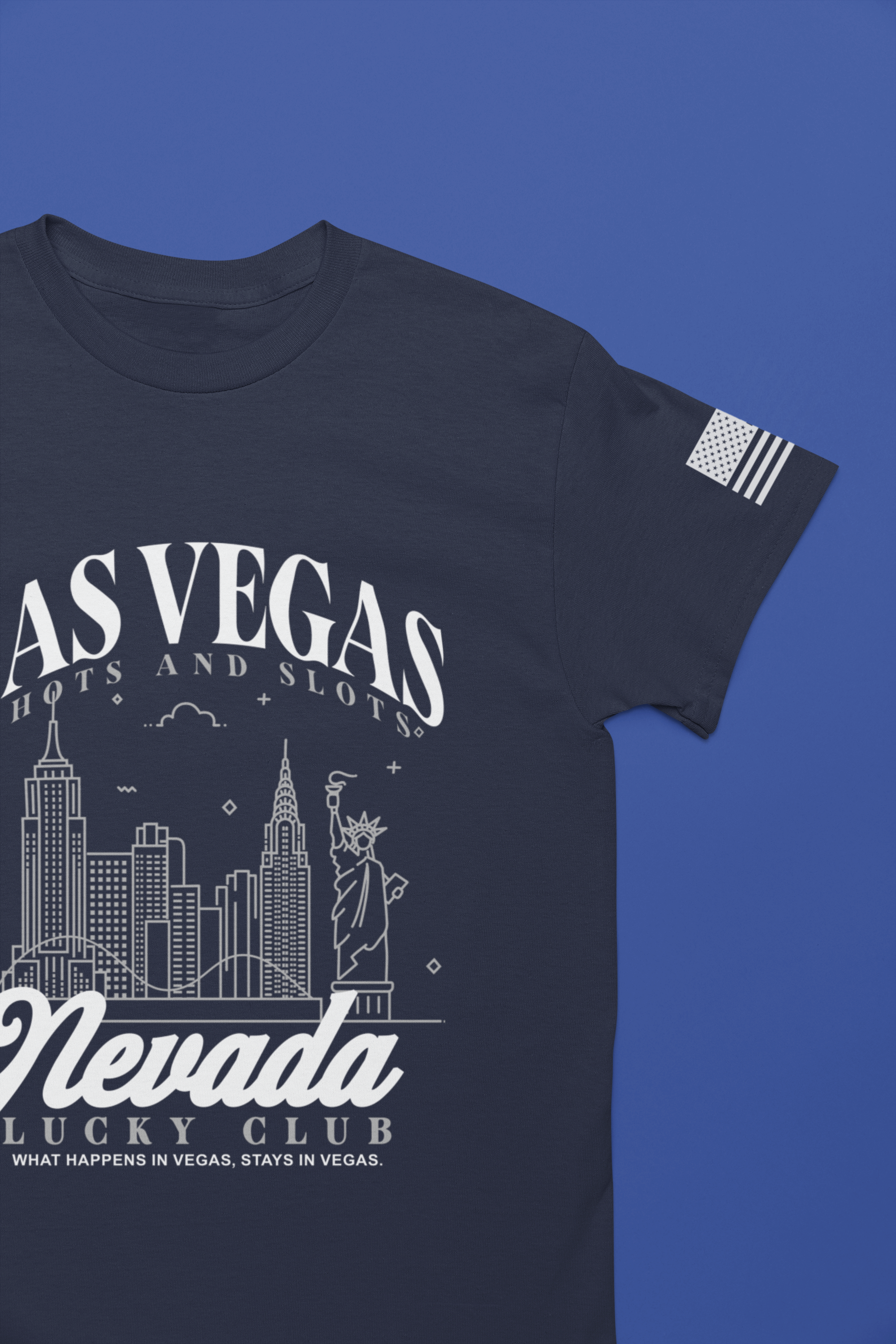 Las Vegas Shots and Slots Nevada Lucky Club Men's T-Shirt – Vegas Skyline Black Tee