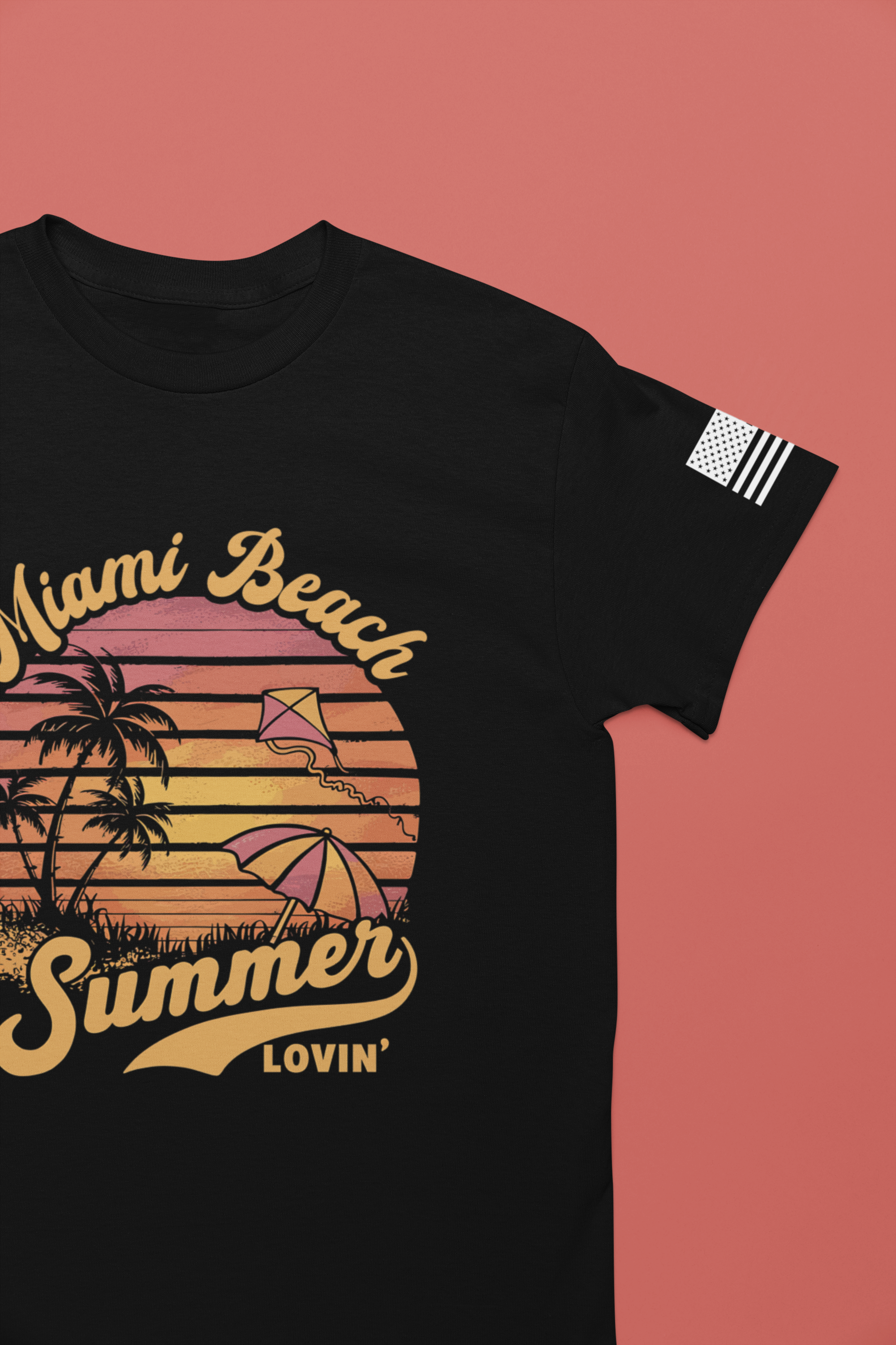 Miami Beach Summer Lovin' T-Shirt – Retro Sunset Kite Palm Tree Beach Graphic Tee