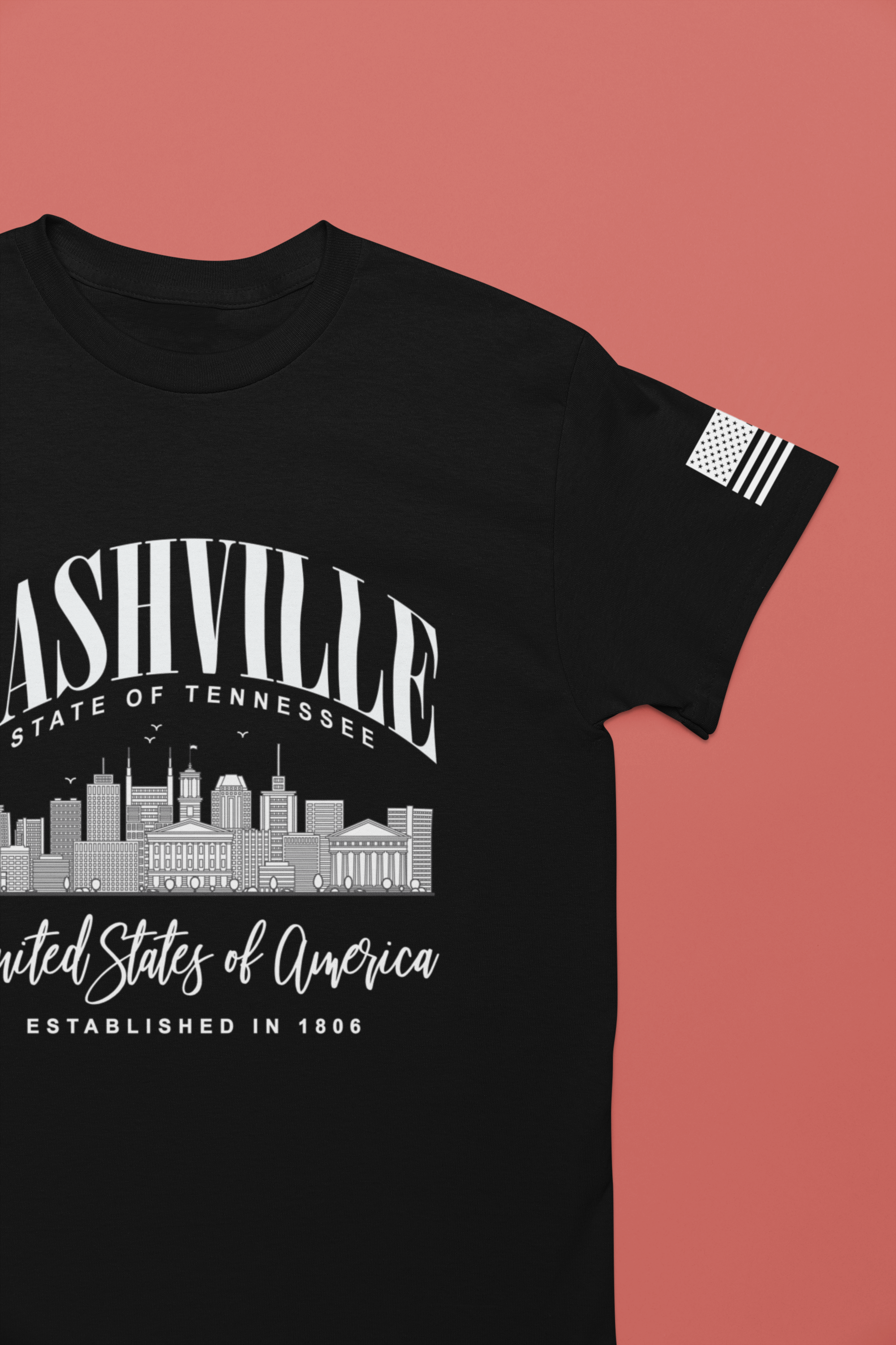 Nashville State of Tennessee T-Shirt – Arched Skyline United States of America Established 1806 Graphic Tee