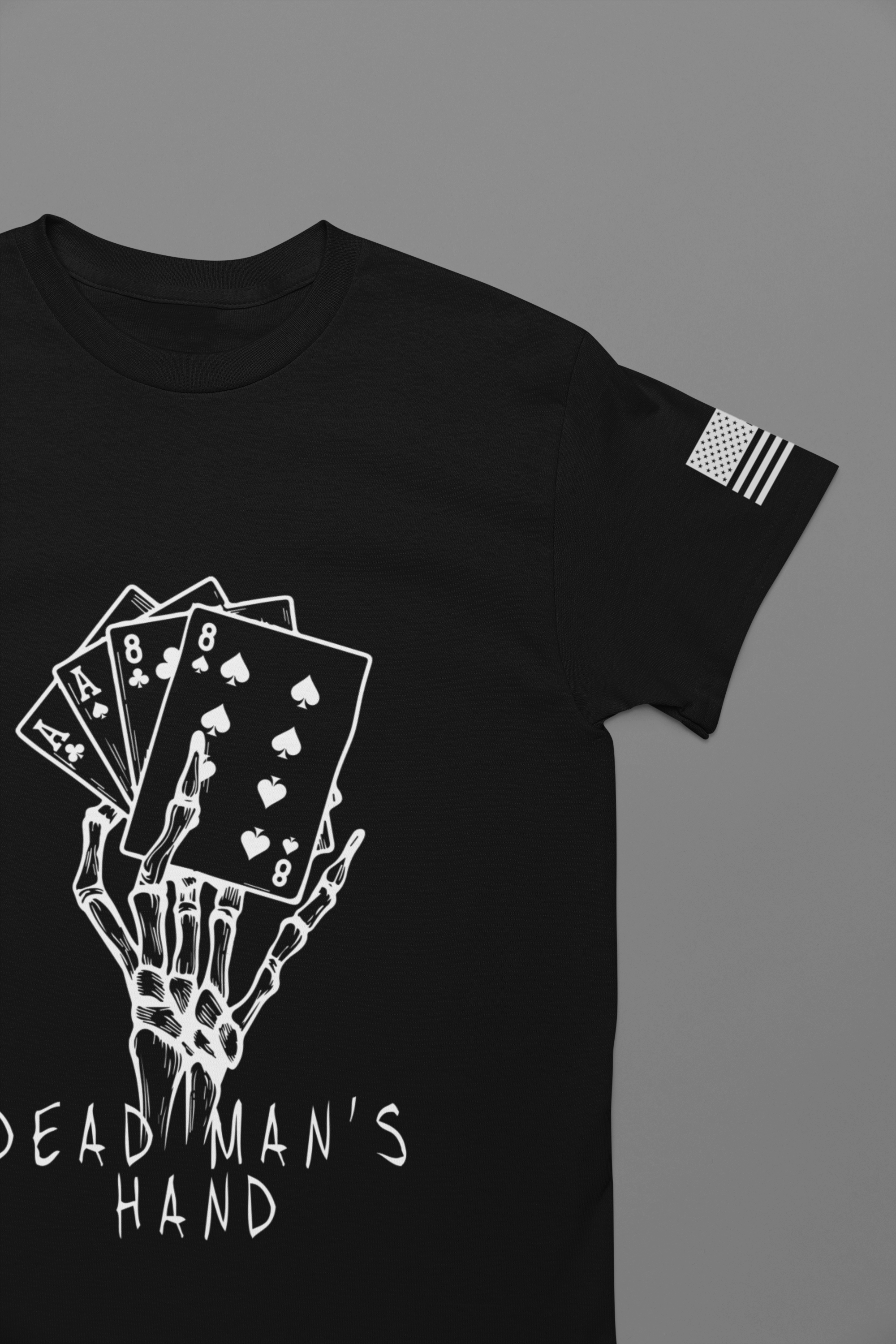 Dead Man's Hand T-Shirt – Skeleton Poker Cards Ace Eights Casino Gambling Tee