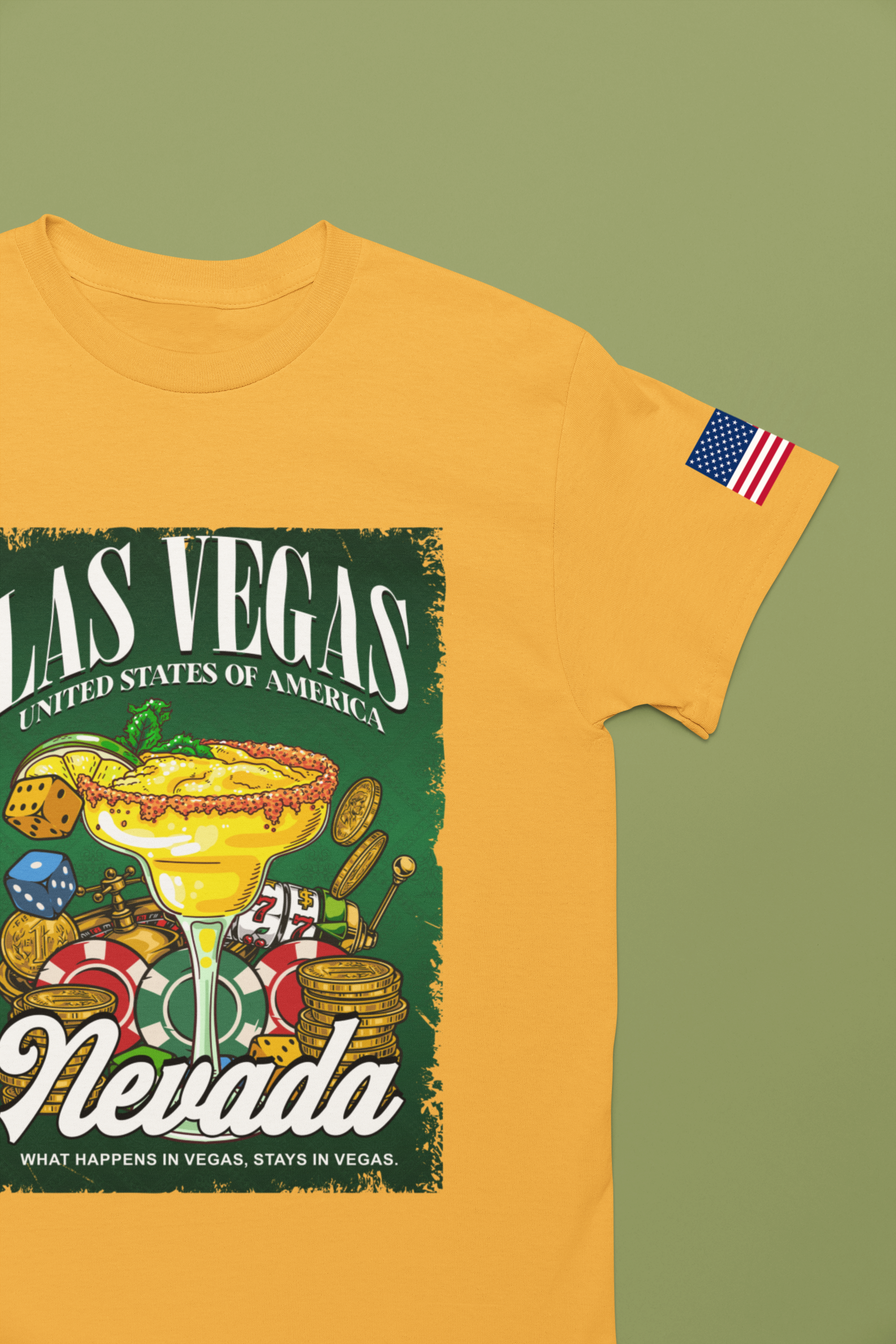 Las Vegas Nevada USA Margarita Casino T-Shirt – Colorful Dice Chips Vegas Graphic Tee