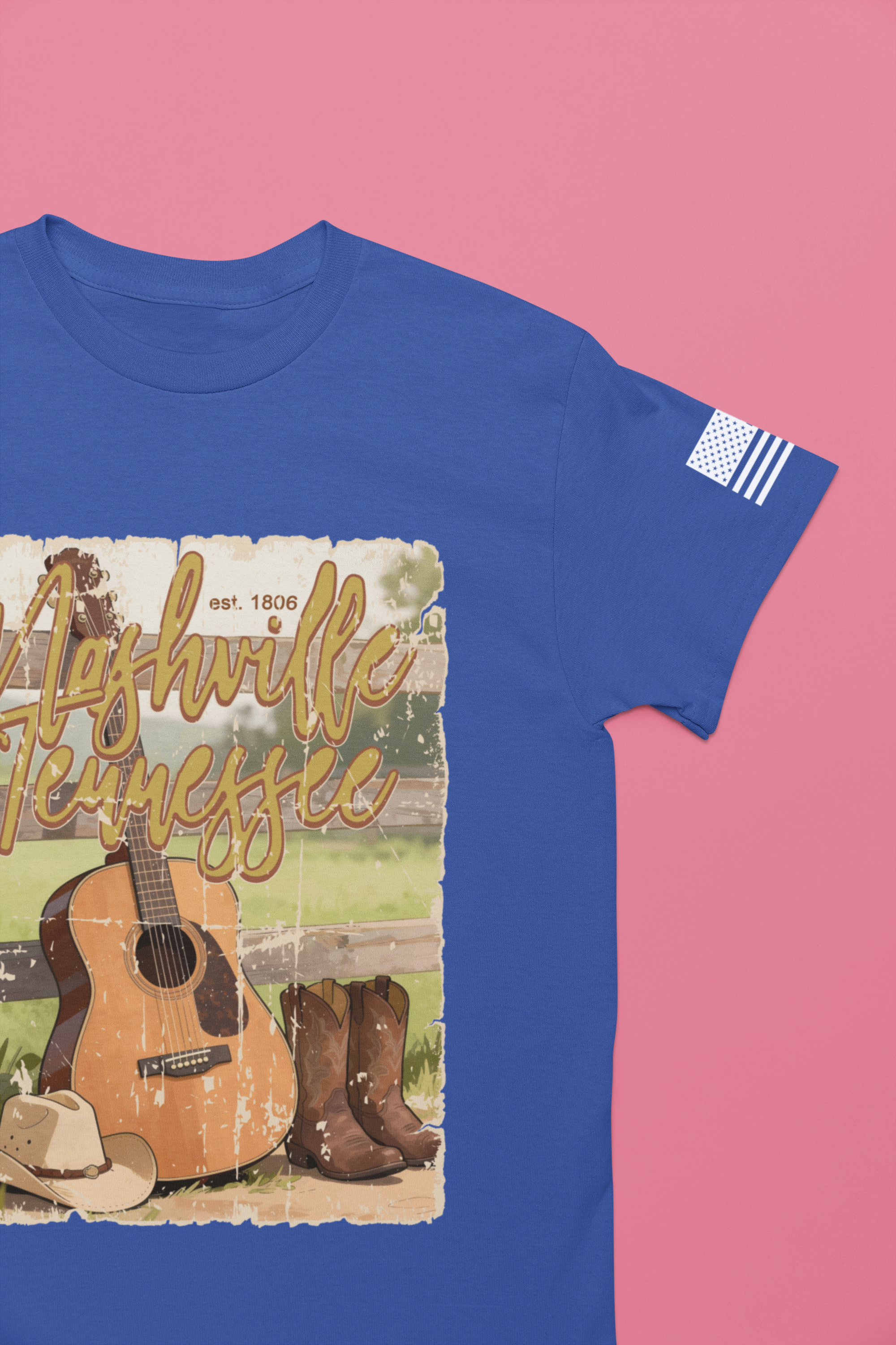 Nashville Tennessee EST 1806 T-Shirt – Vintage Cowboy Boots Hat Guitar Scene Graphic Tee