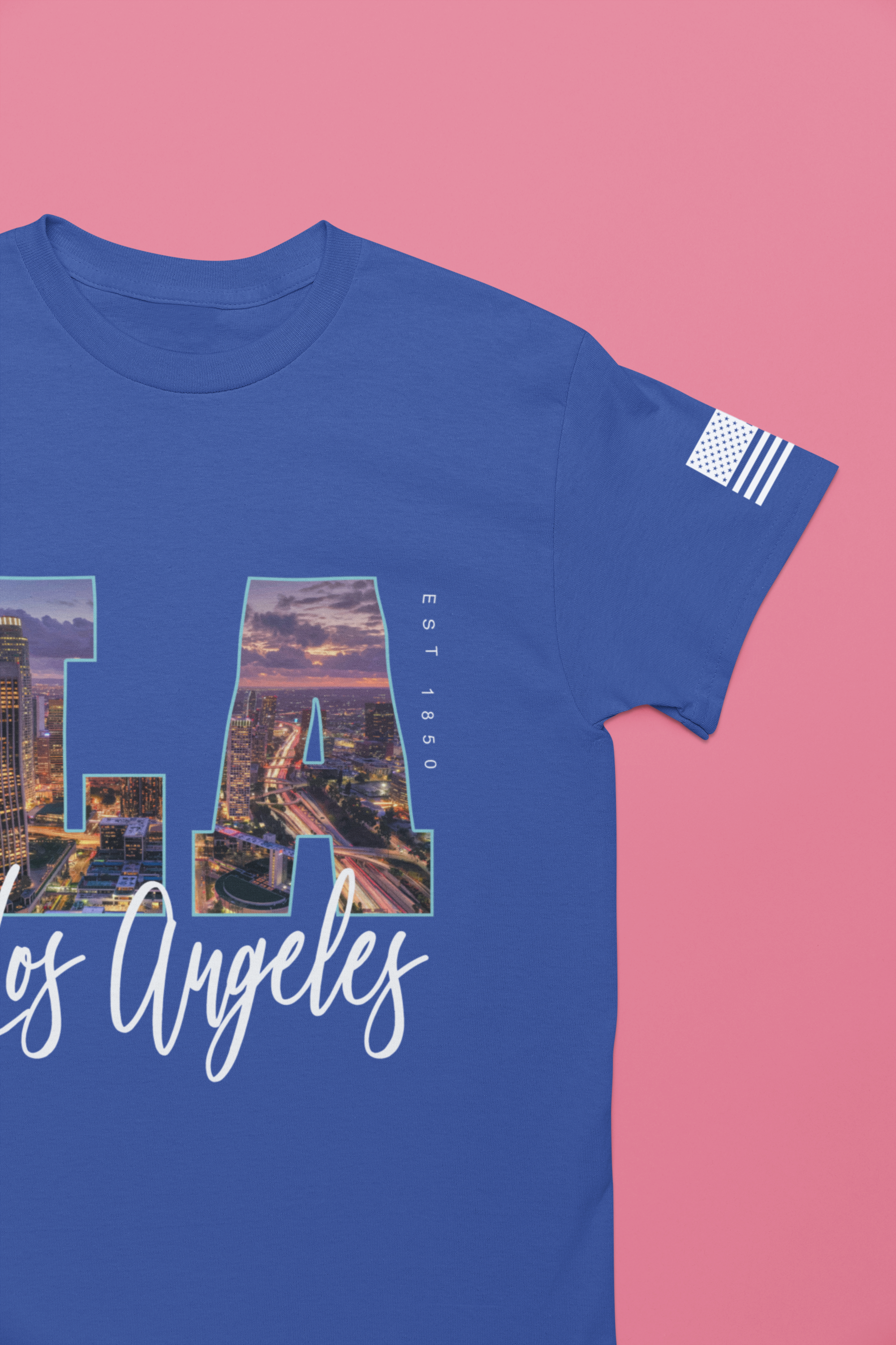LA Los Angeles EST 1850 T-Shirt – City Night Skyline Photo Monogram Graphic Tee