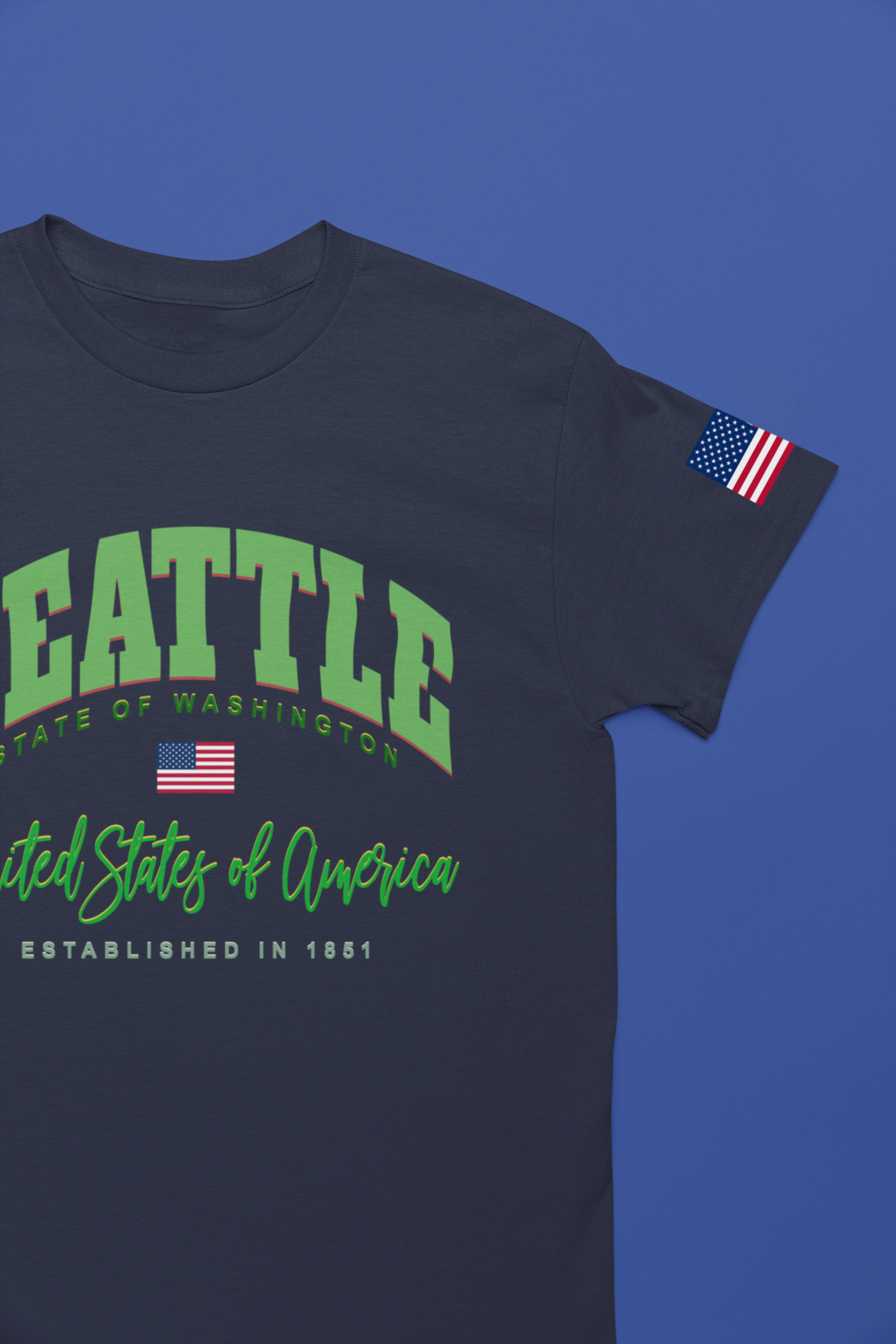 Seattle State of Washington United States of America EST 1851 Collegiate T-Shirt | Patriotic Seattle Tee