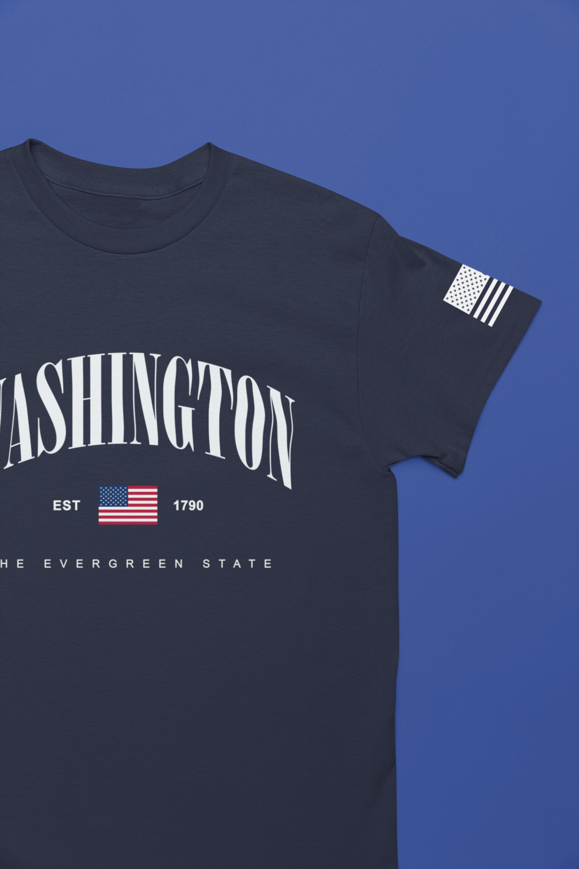 Washington The Evergreen State Collegiate Arch T-Shirt | EST 1790 American Flag Graphic Tee | Washington Pride Shirt