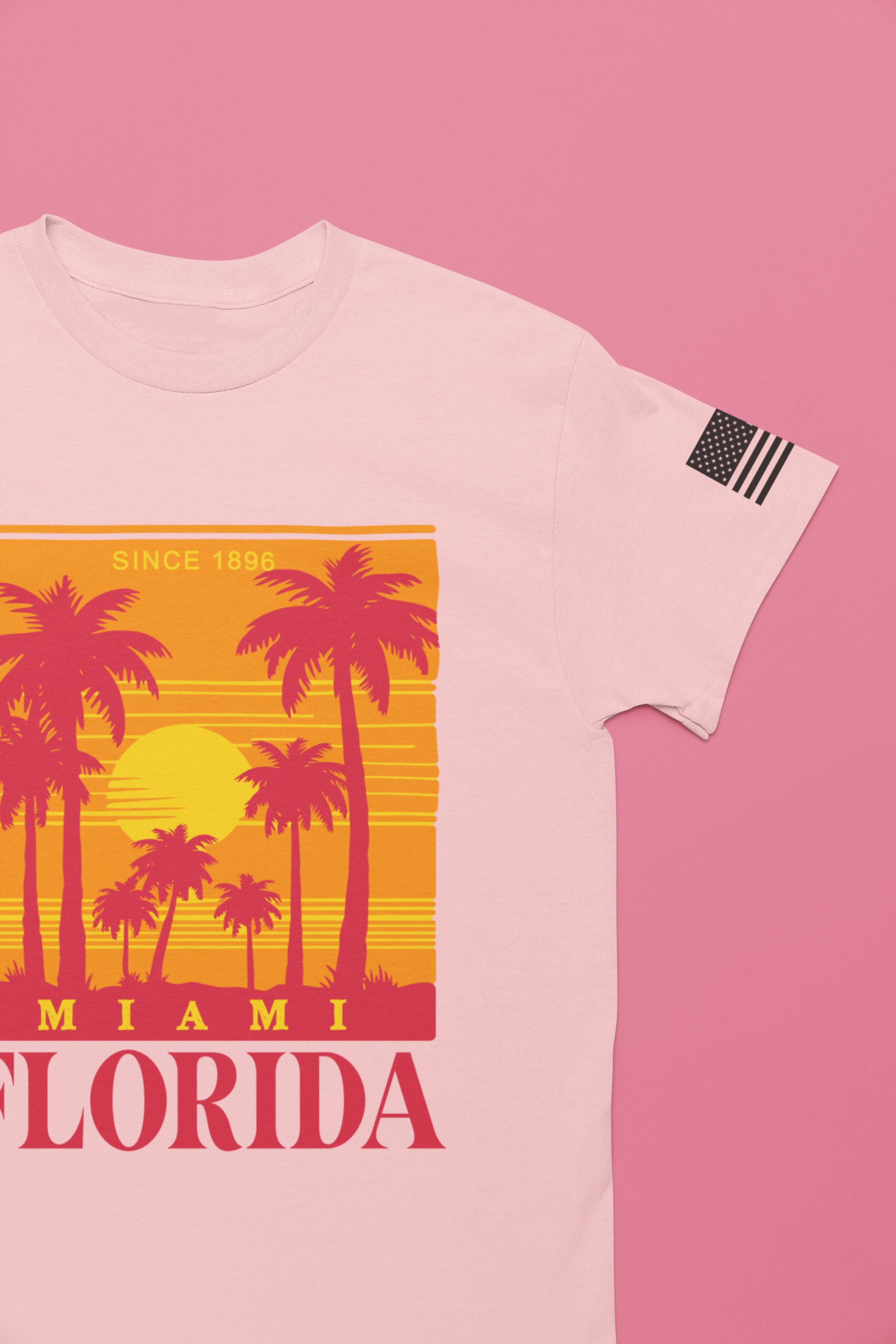 Miami Florida Since 1896 T-Shirt – Retro Sunset Palm Tree Square Graphic Tee
