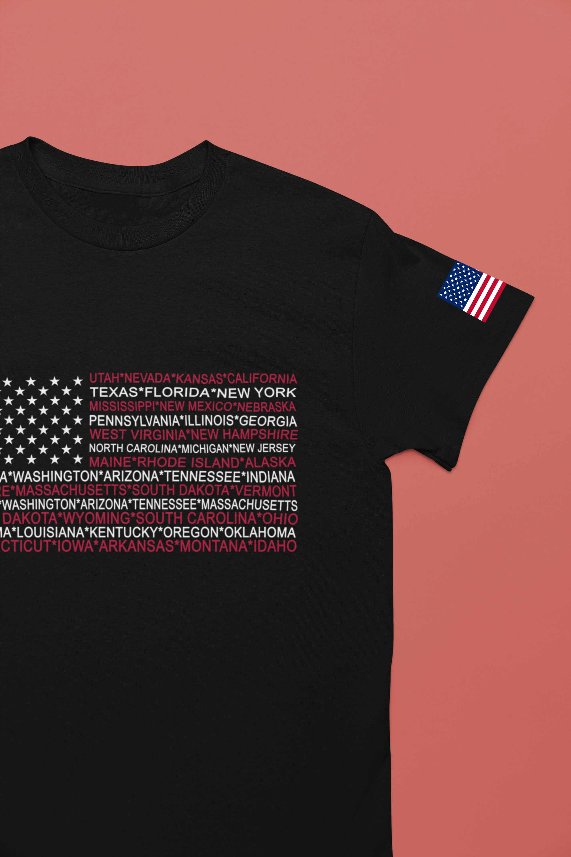 American Flag 50 States T-Shirt – All State Names USA Patriotic Typography Graphic Tee