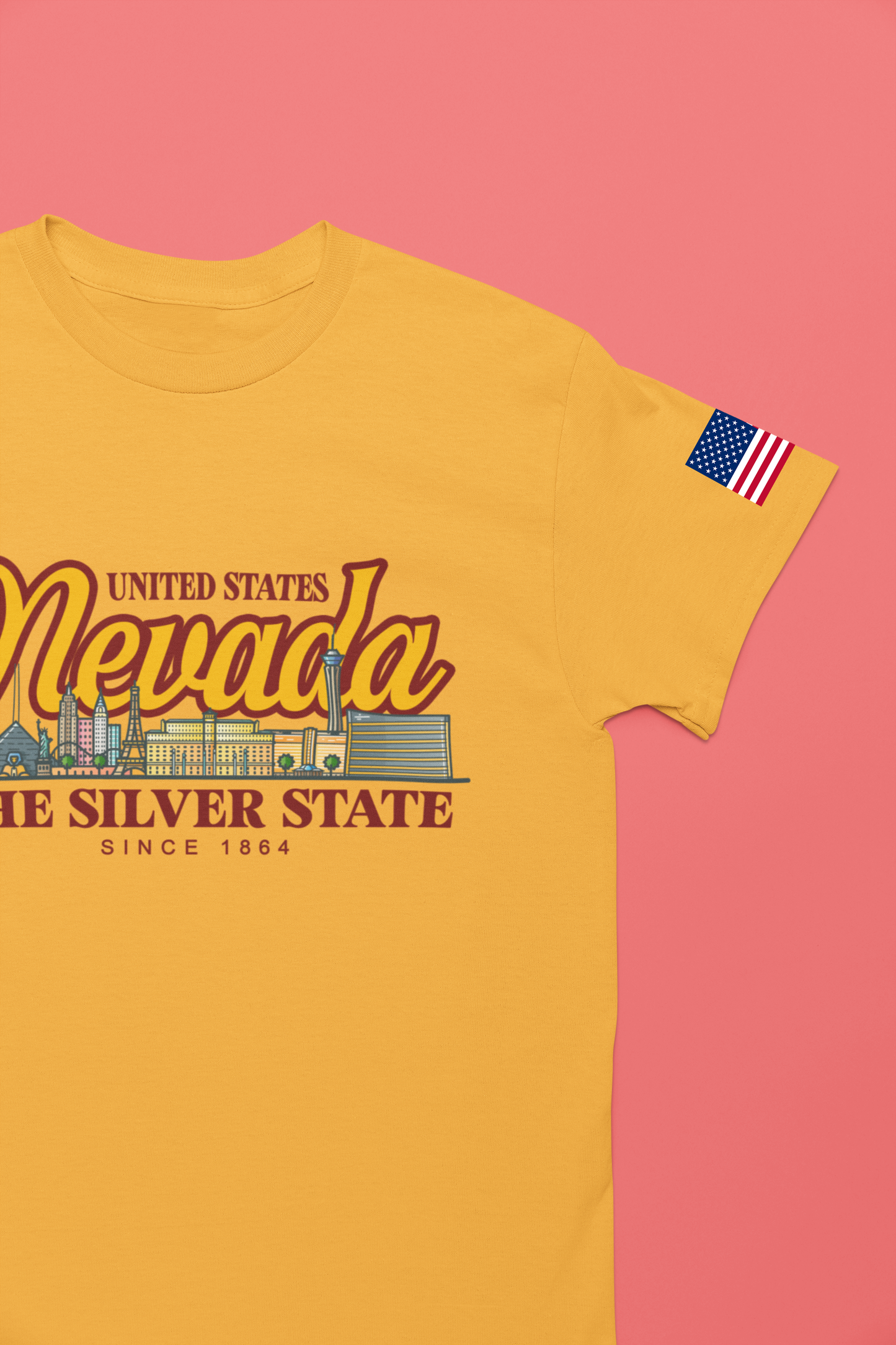 Nevada The Silver State T-Shirt - Las Vegas Skyline Pink Since 1864 USA Design