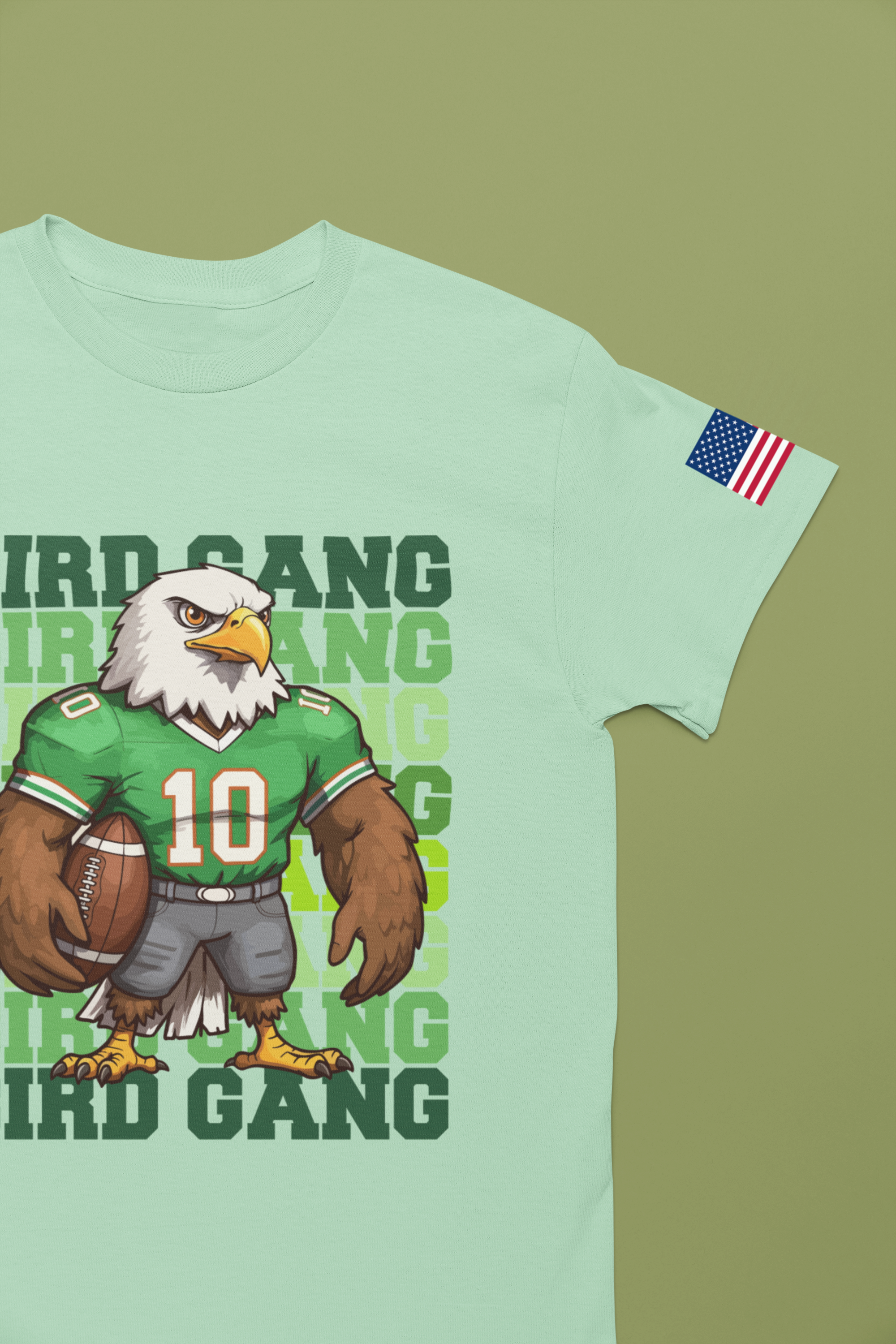 Bird Gang T-Shirt – Stacked Repeat Typography Eagle Football Mascot Graphic Tee Philadelphia Fan