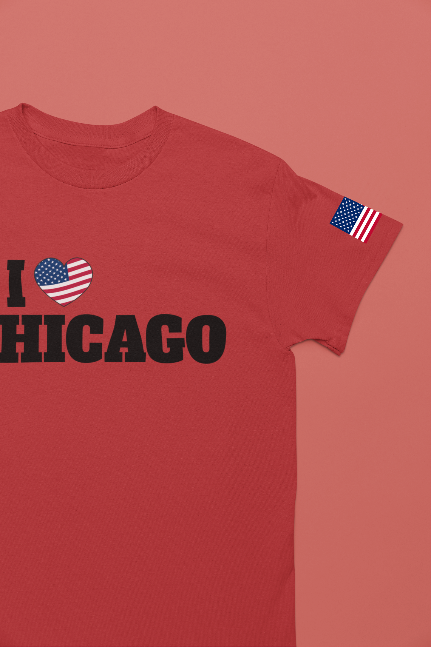 I Love Chicago T-Shirt - Classic USA Flag Heart Black Simple City Pride Design