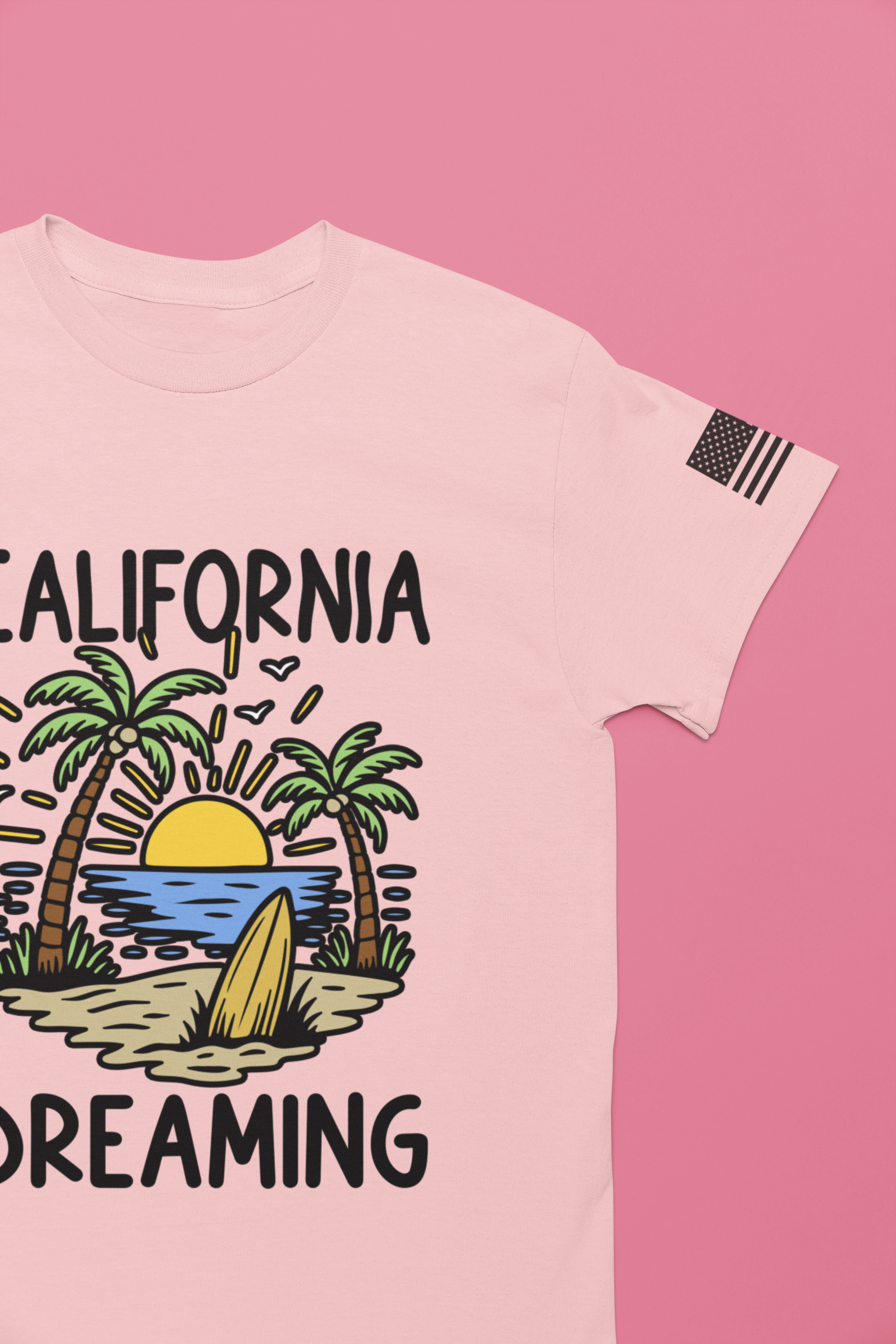 California Dreaming T-Shirt – Beach Sunset Surfboard Palm Tree Tropical Graphic Tee