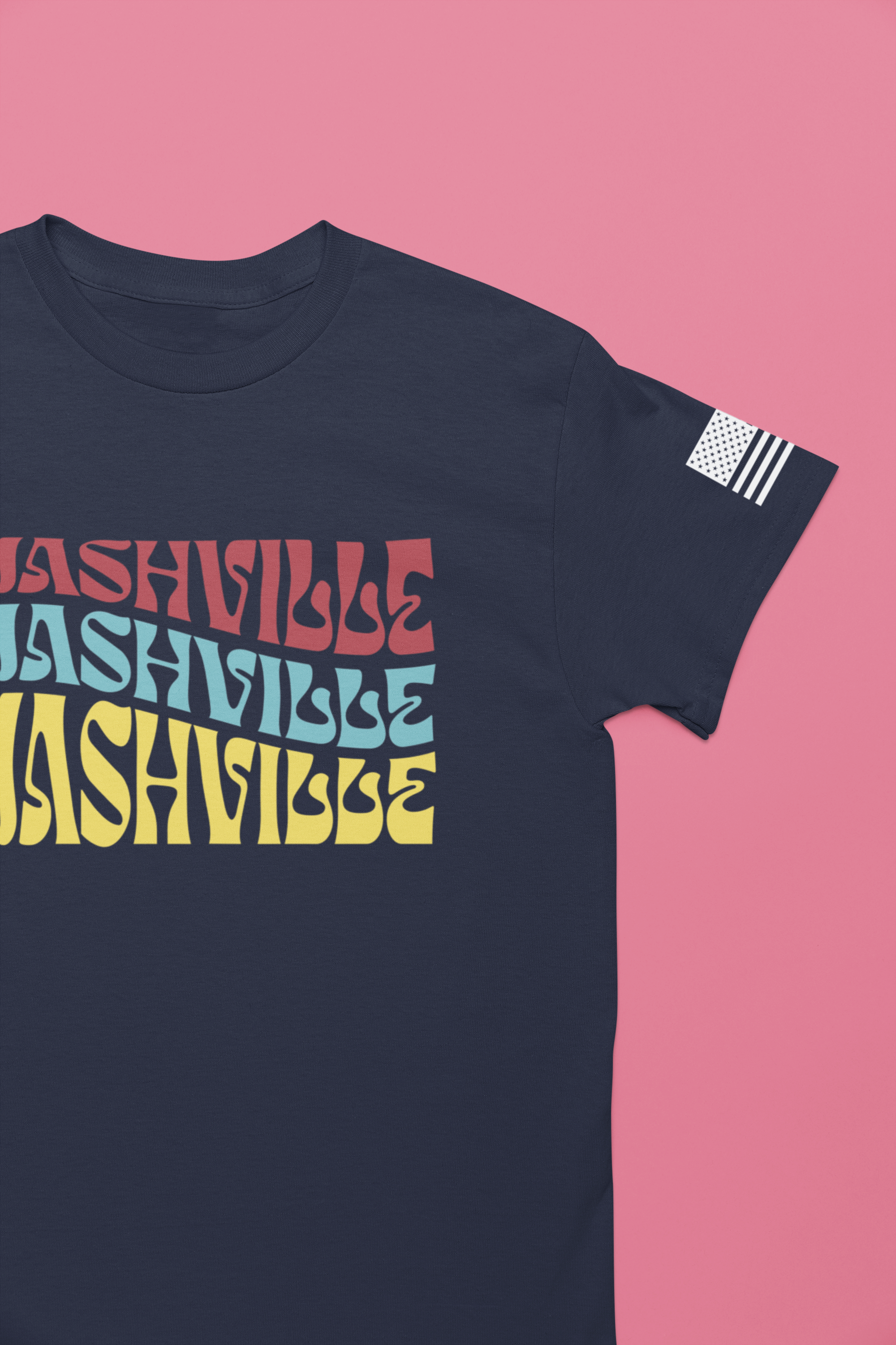 Nashville Retro Wavy Repeat T-Shirt – Groovy 70s Style Triple Color Typography Tee