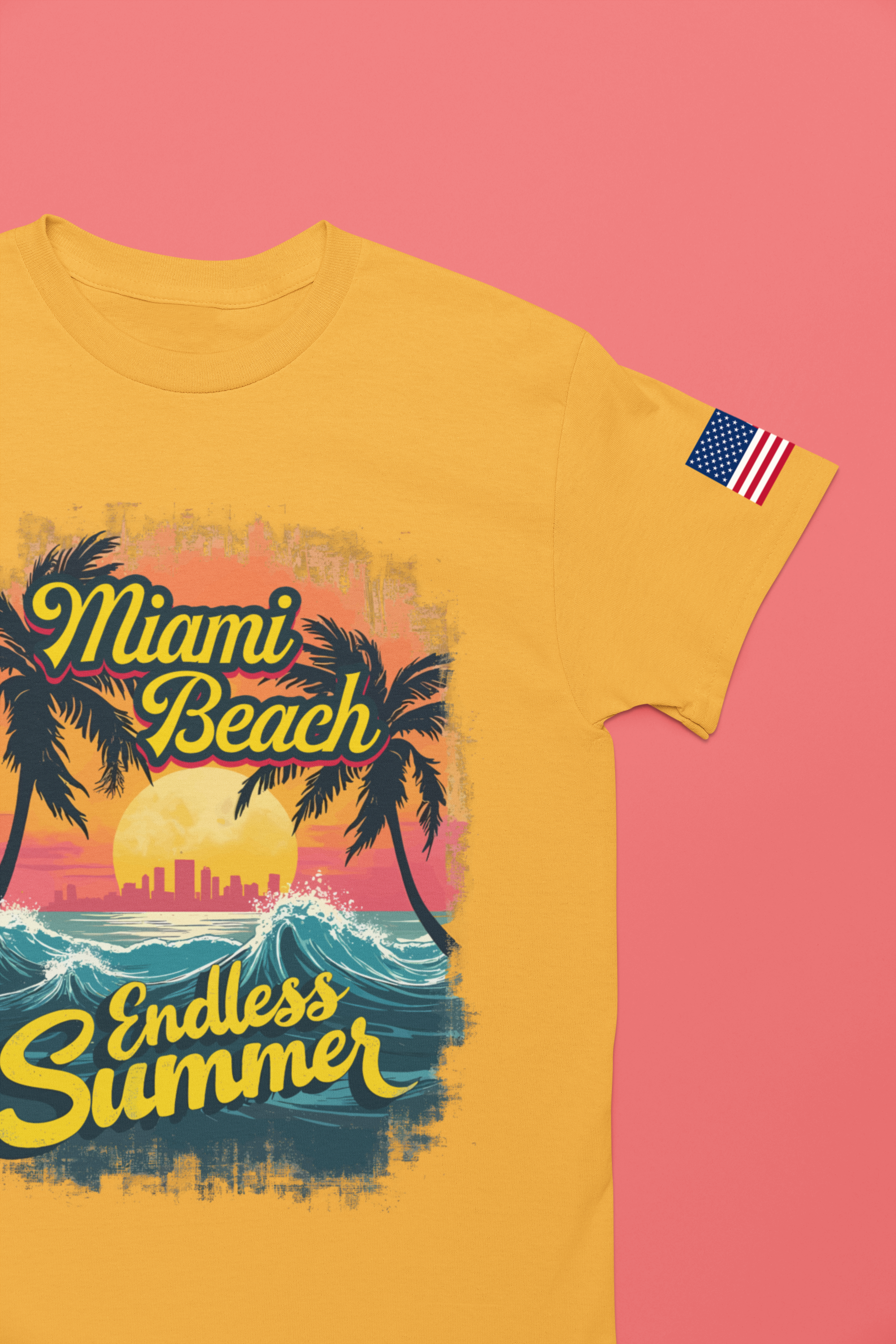 Miami Beach Endless Summer T-Shirt – Retro Wave Palm Tree Sunset Graphic Tee