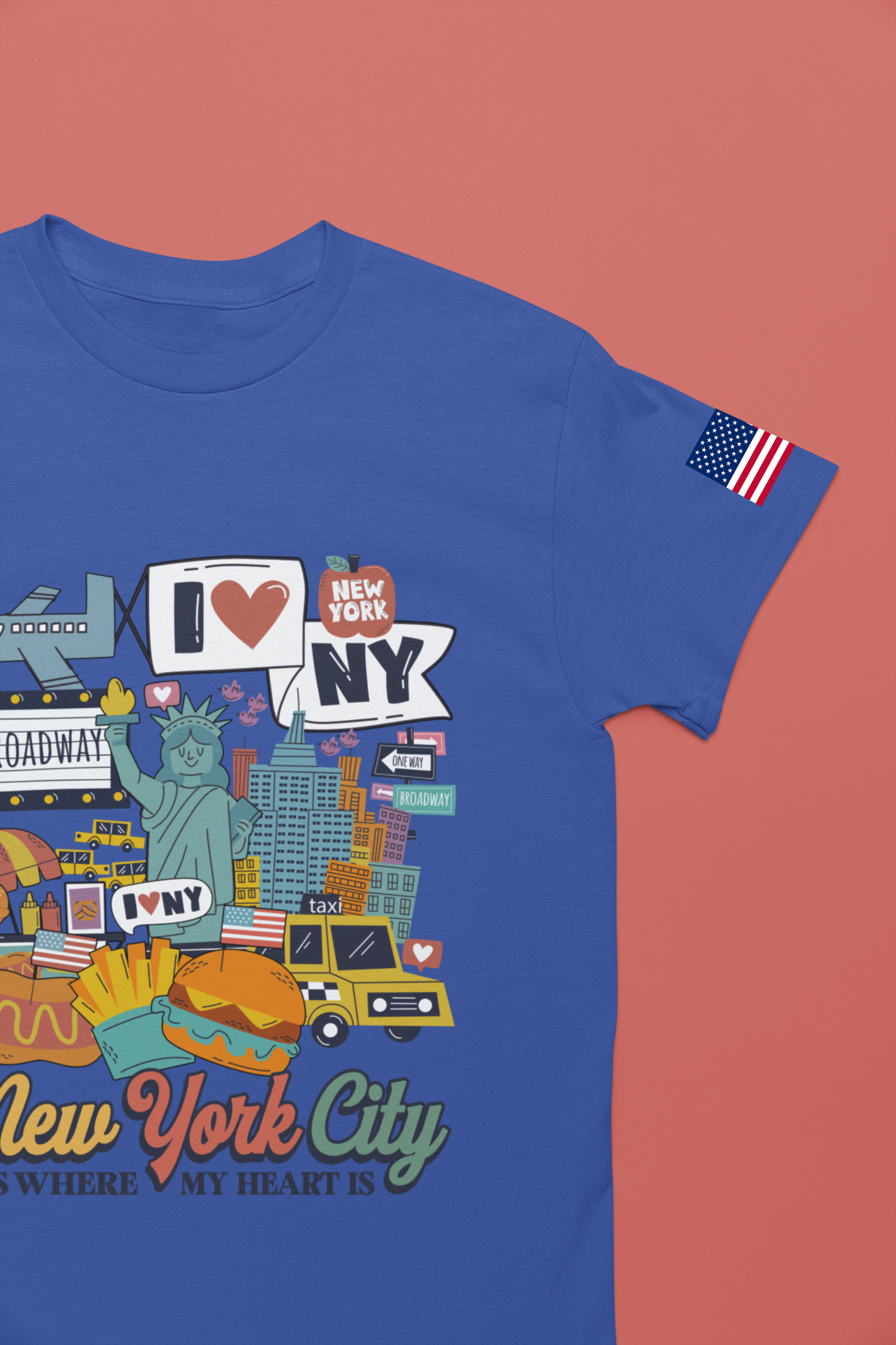 New York City Is Where My Heart Is T-Shirt - Cute NYC Icons Colorful Tourist Design