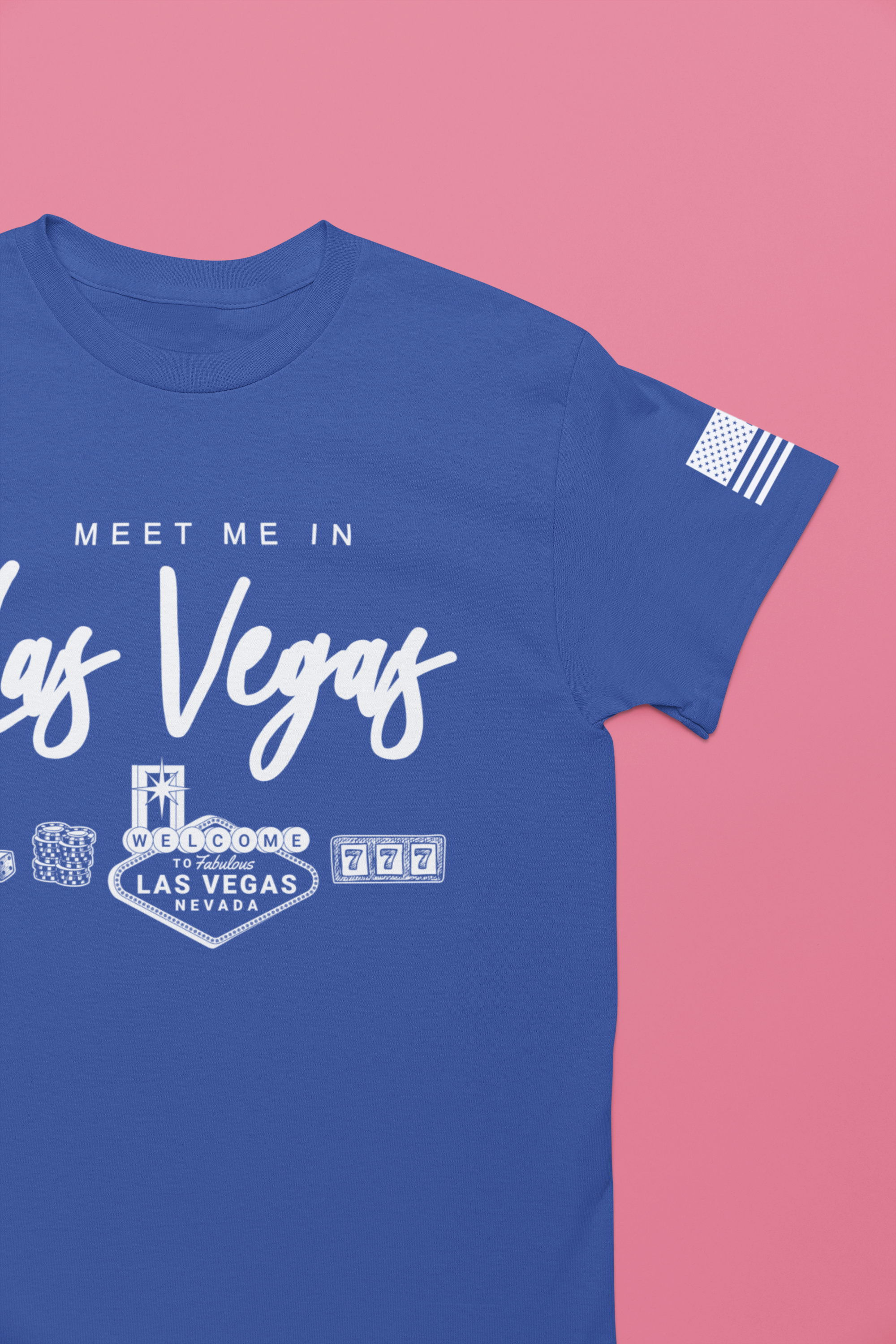 Meet Me in Las Vegas T-Shirt – Welcome Sign Casino Chips Lucky 777 Tee