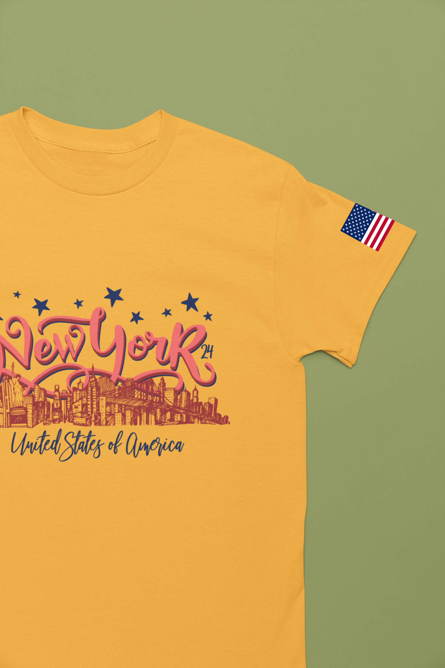 New York 1624 T-Shirt - Vintage Hand Lettered NYC Skyline United States of America