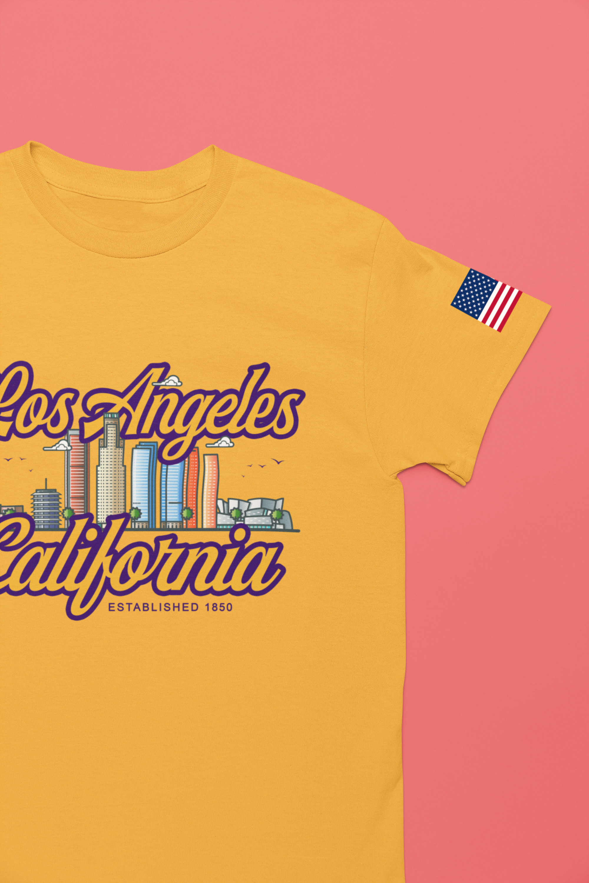 Los Angeles California Established 1850 T-Shirt – Downtown Skyline Script Graphic Tee