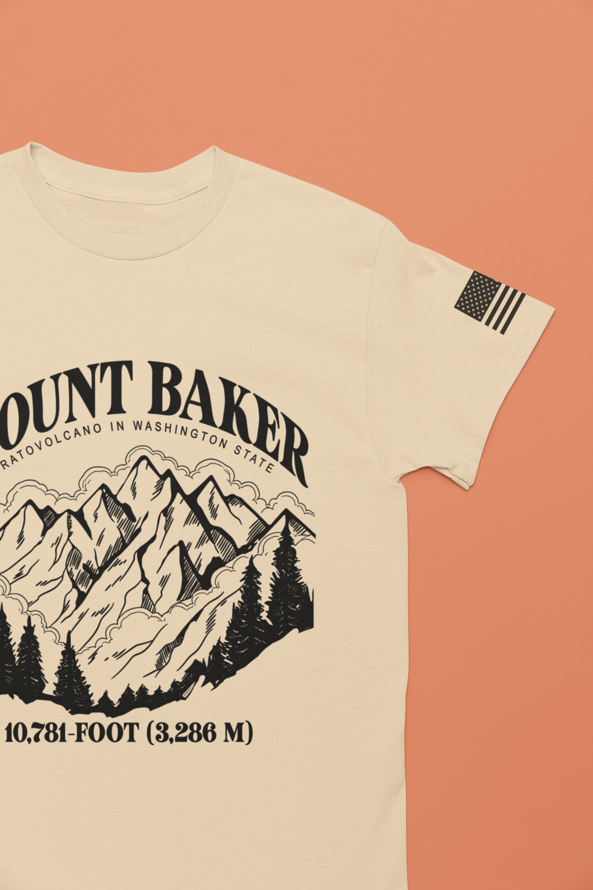 Mount Baker Stratovolcano Washington State 10,781-Foot Graphic T-Shirt | North Cascades Hiking Tee | PNW Mountain Shirt
