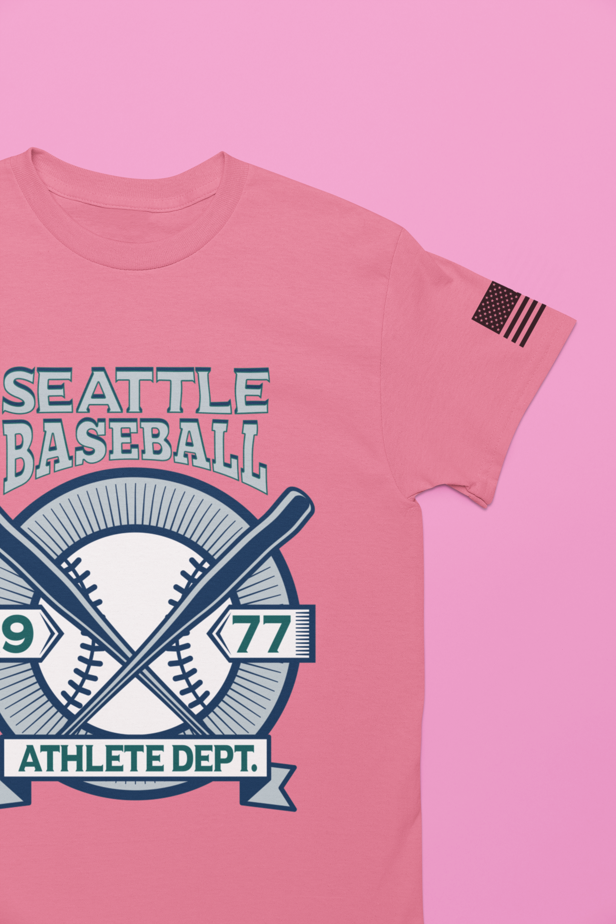 Seattle Baseball 1977 Athlete Dept. Crossed Bats Crest T-Shirt | Seattle Baseball Fan Tee | Retro Sports Graphic Shirt