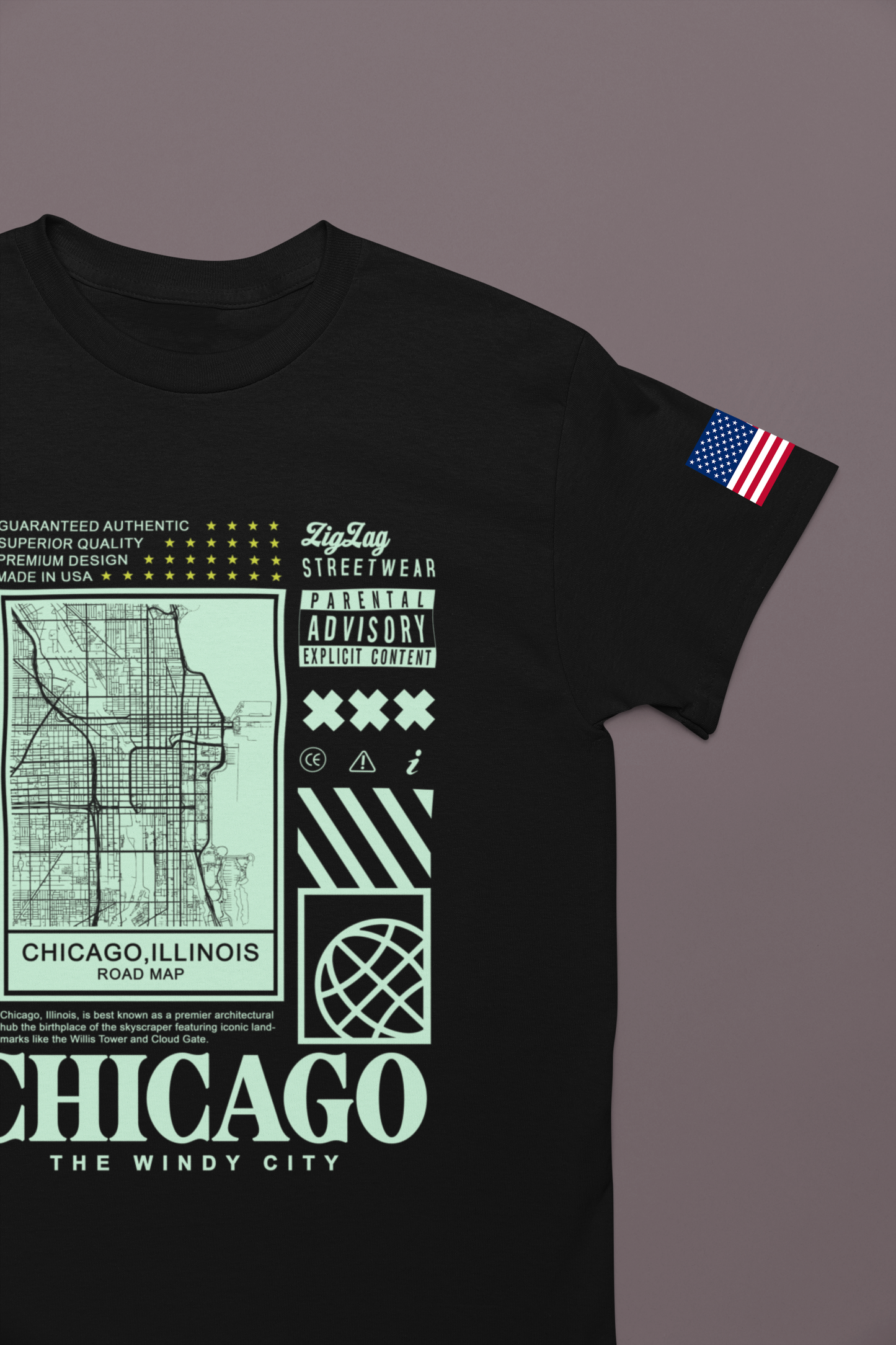Chicago Road Map T-Shirt - Limited Edition Urban Streetwear Illinois City Grid Design