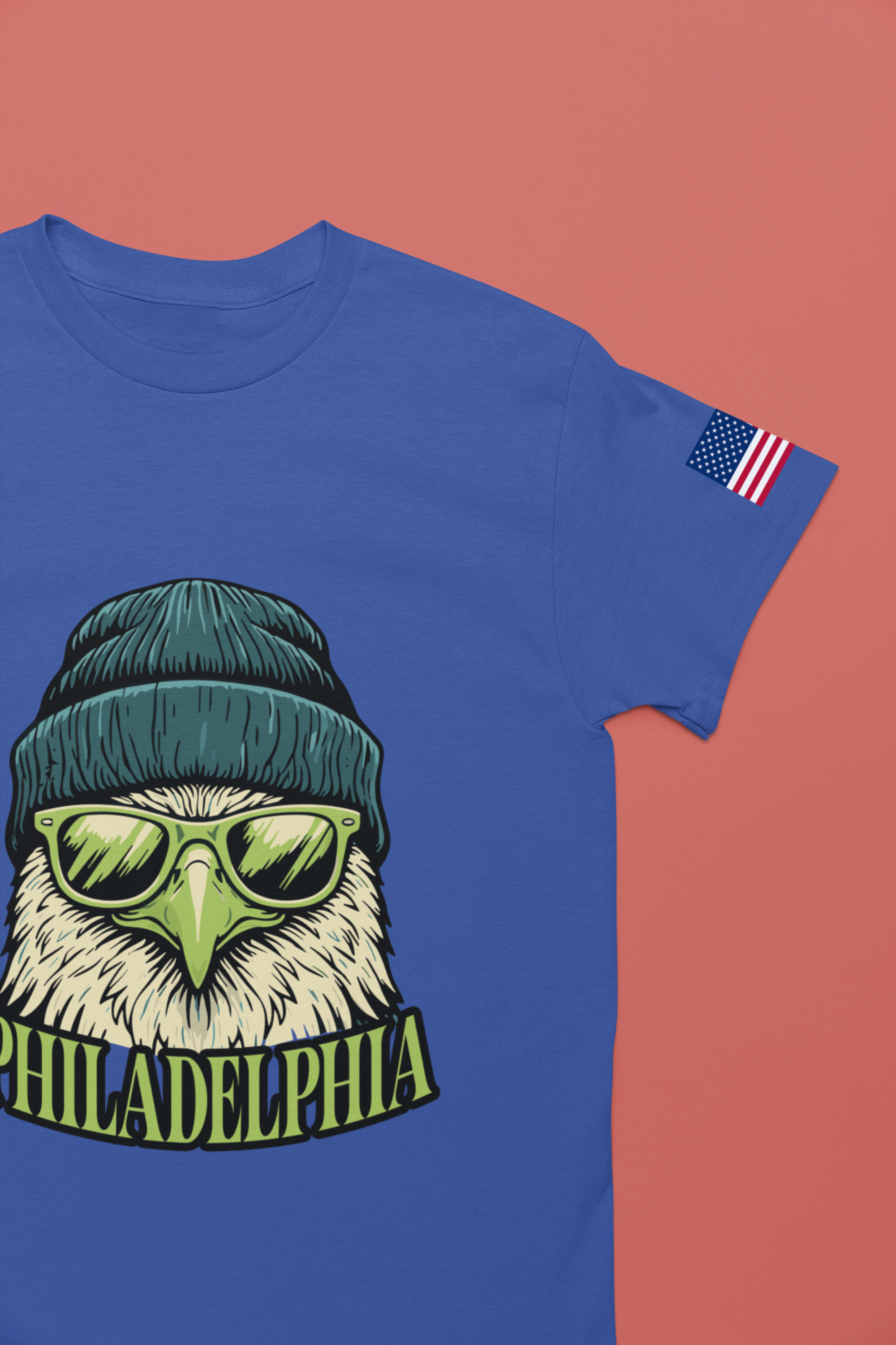 Philadelphia Cool Eagle Beanie Sunglasses Graphic T-Shirt | Funny Philly Football Fan Tee | Eagles Pride Shirt