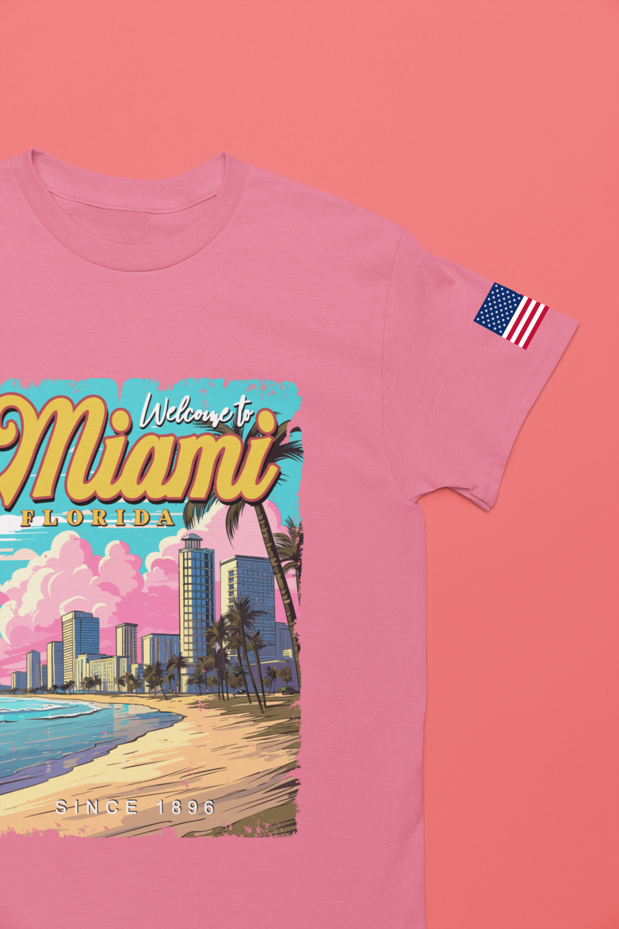 Welcome to Miami Florida T-Shirt – Since 1896 Retro Beach Skyline Poster Graphic Tee