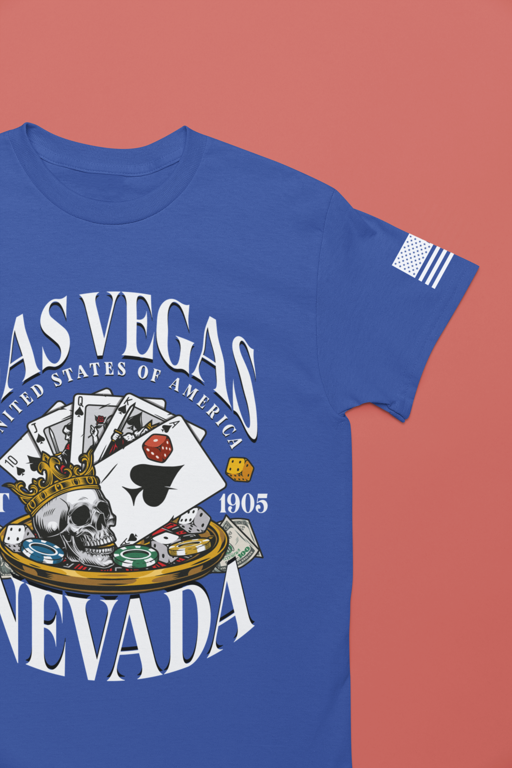 Las Vegas Nevada EST 1905 T-Shirt – Skull Crown Poker Cards Dice Casino Graphic Tee