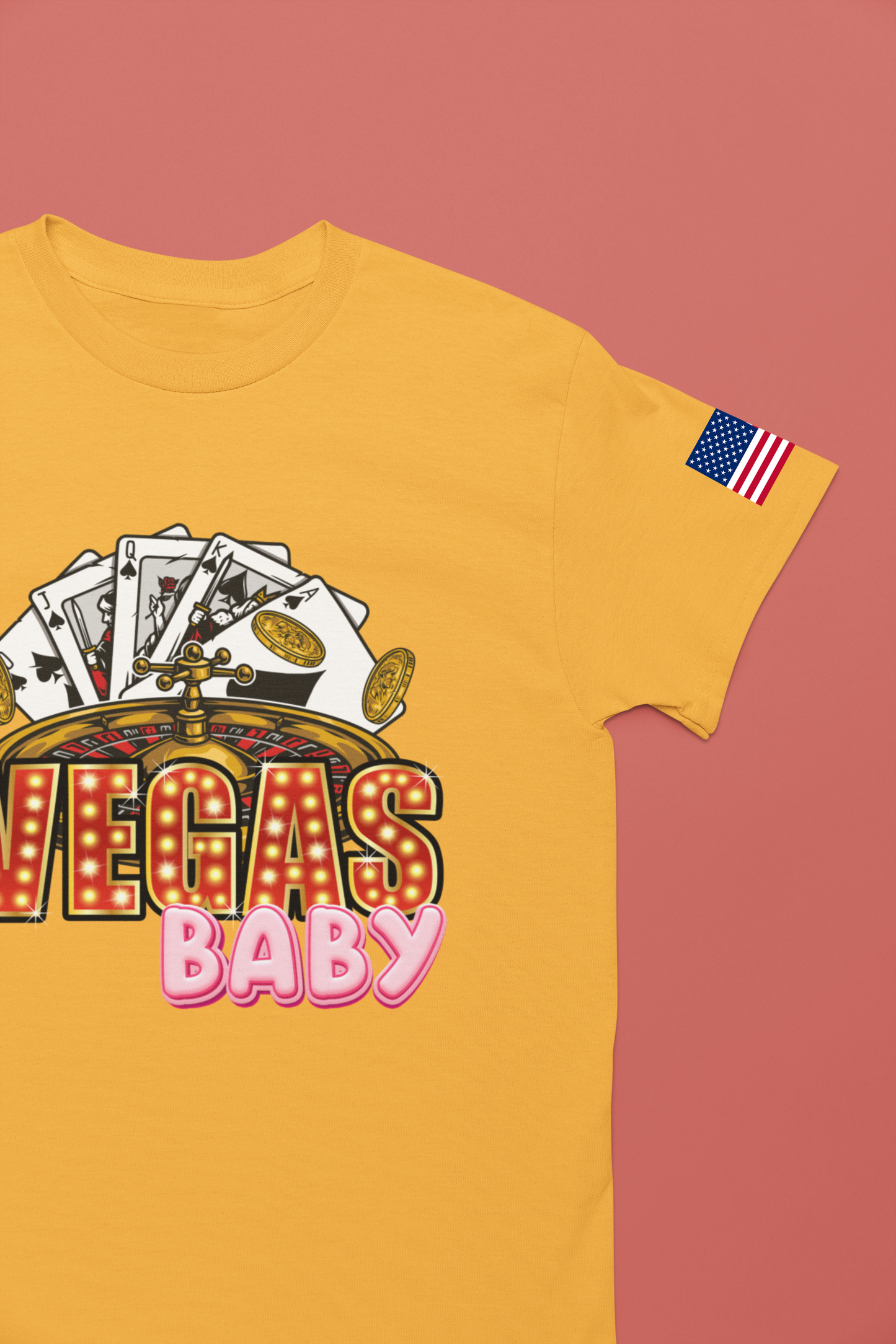 Vegas Baby T-Shirt - Casino Gambling Cards Roulette Dice Poker Chips Design