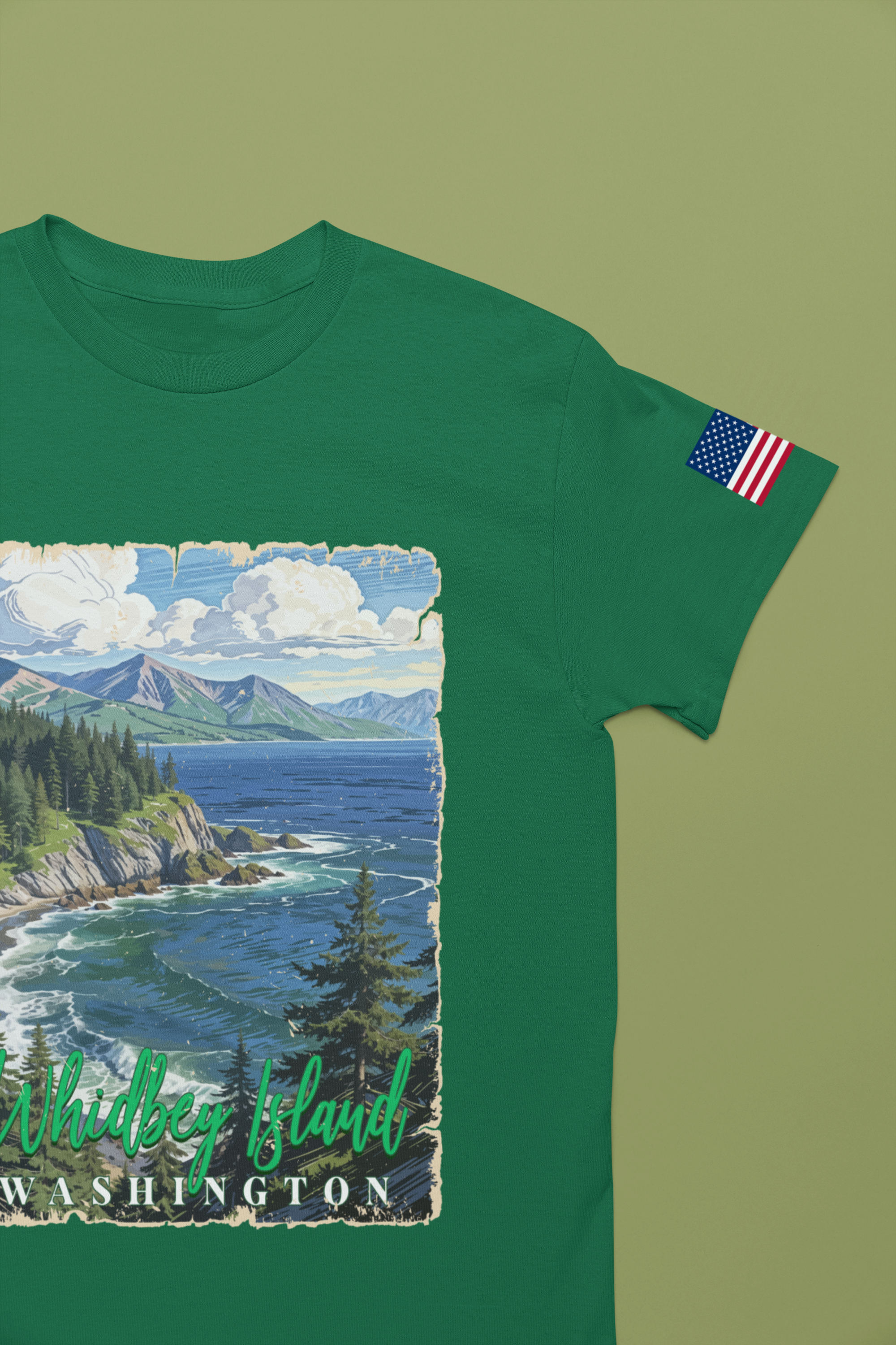 Whidbey Island Washington Vintage Coastal Travel Poster T-Shirt | Pacific Northwest Island Souvenir Tee
