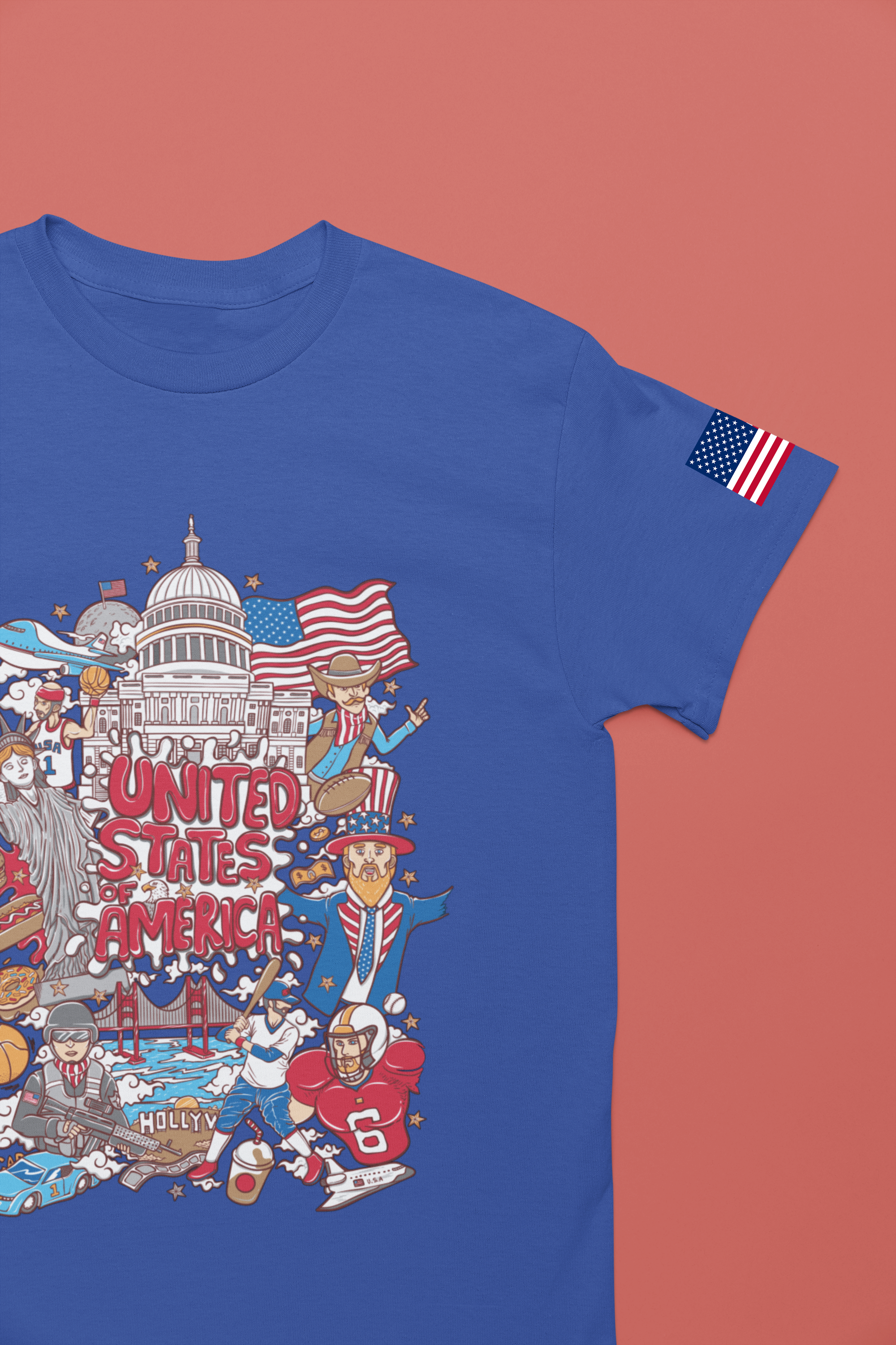 United States of America Collage T-Shirt – Iconic American Symbols Graphic Tee