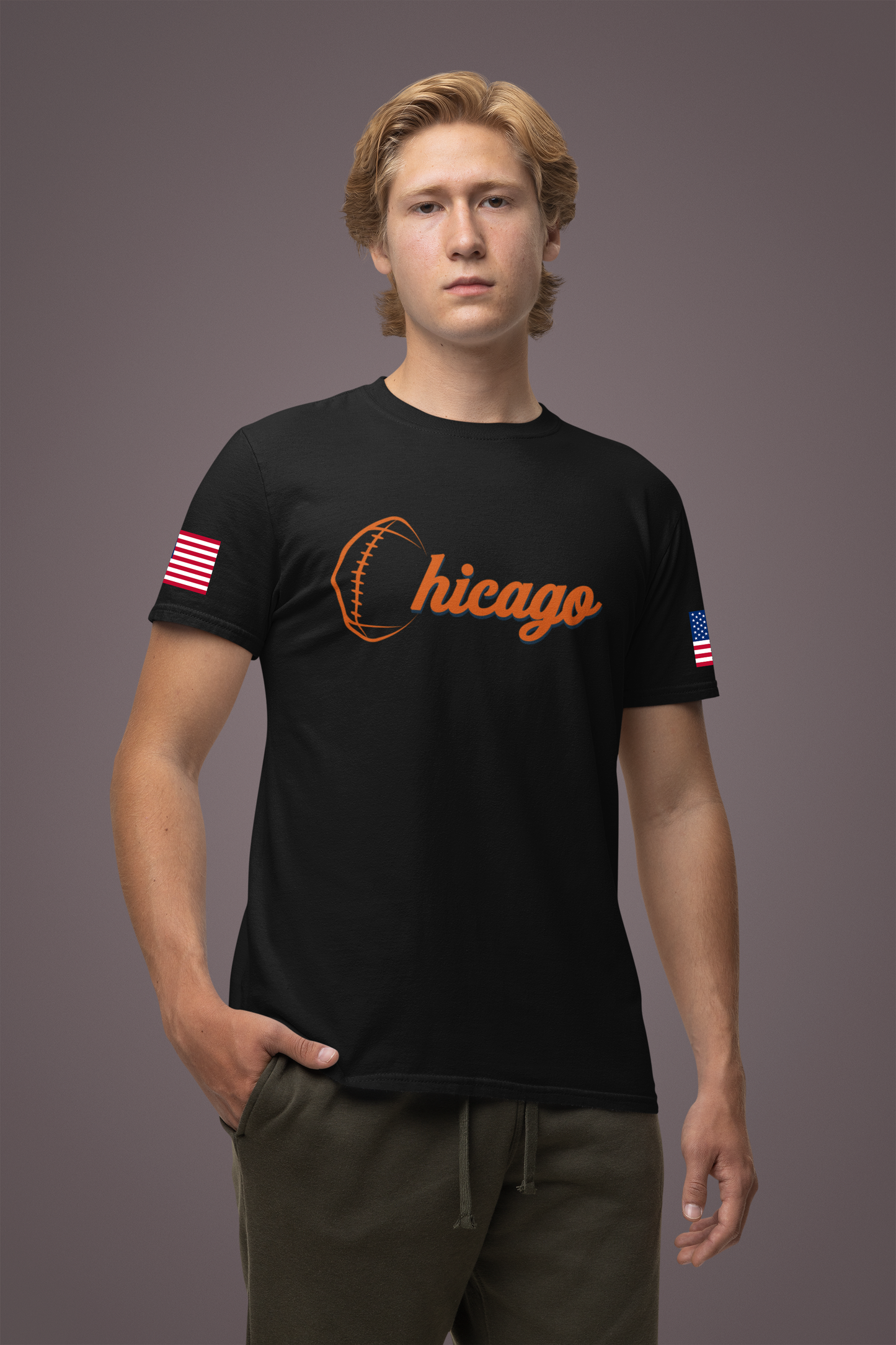 Chicago Football T-Shirt - Simple Orange Script C Bears Colors Minimalist Design