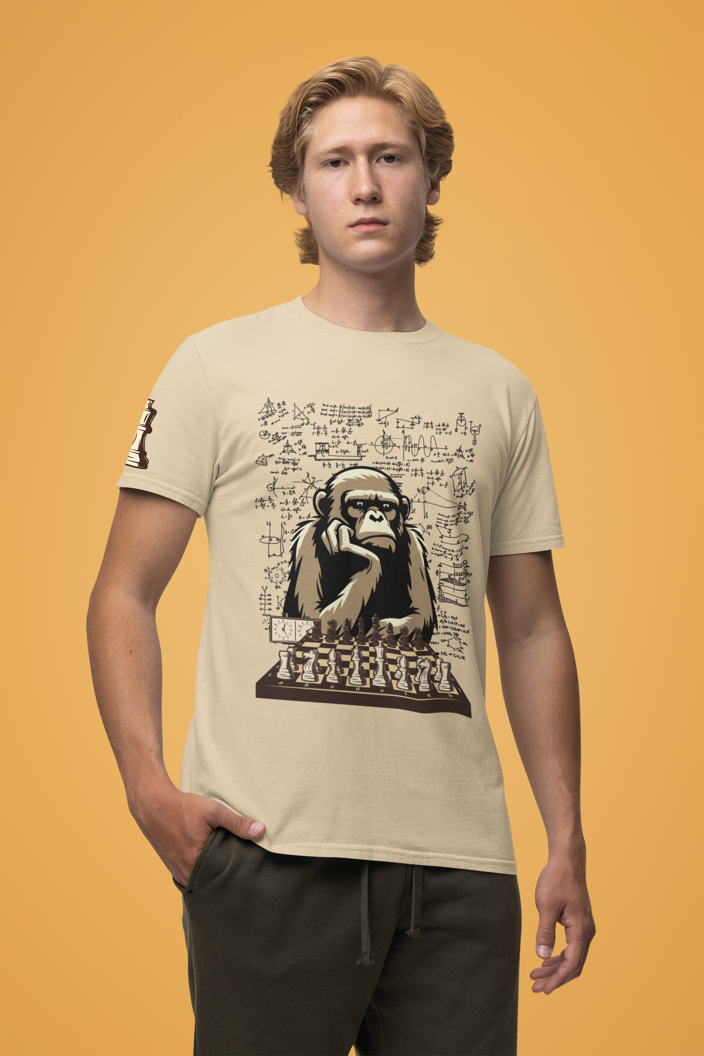 Thinking Monkey Chess T-Shirt – Intelligent Chimp Mathematical Formulas Graphic Tee