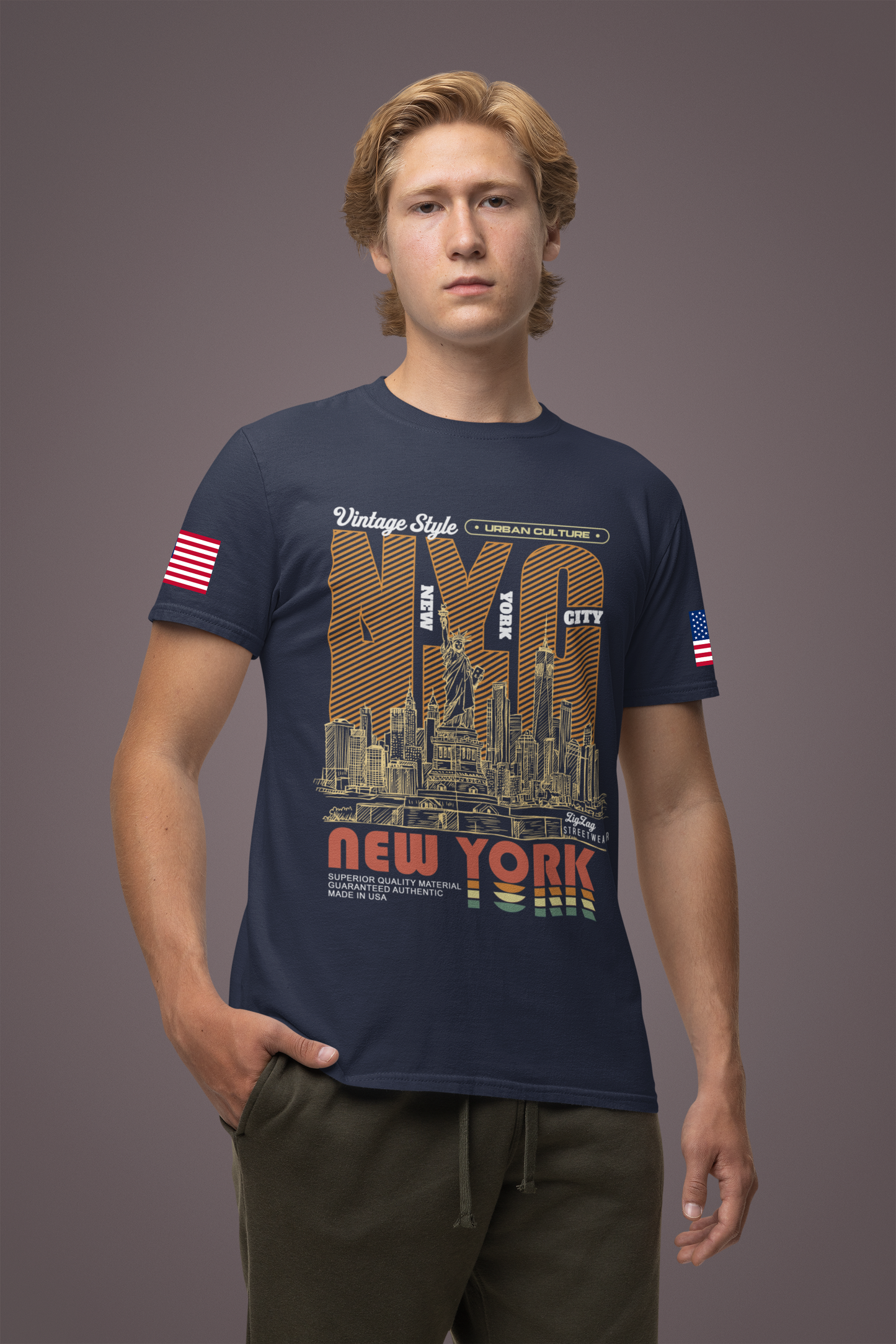 Vintage NYC T-Shirt - New York City Urban Culture Retro Orange Striped Design