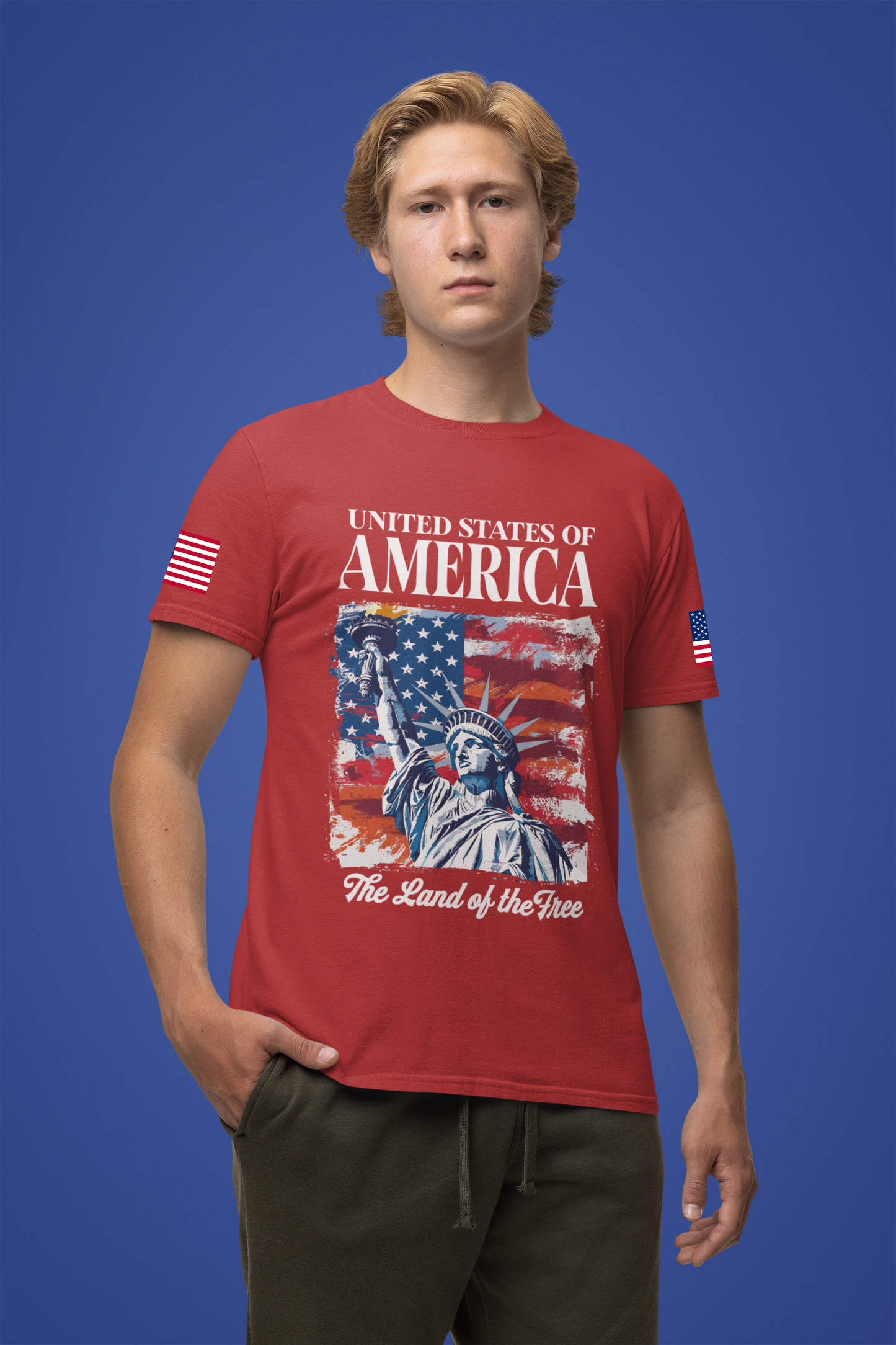 United States of America T-Shirt – Land of the Free Statue of Liberty Patriotic Graphic Tee