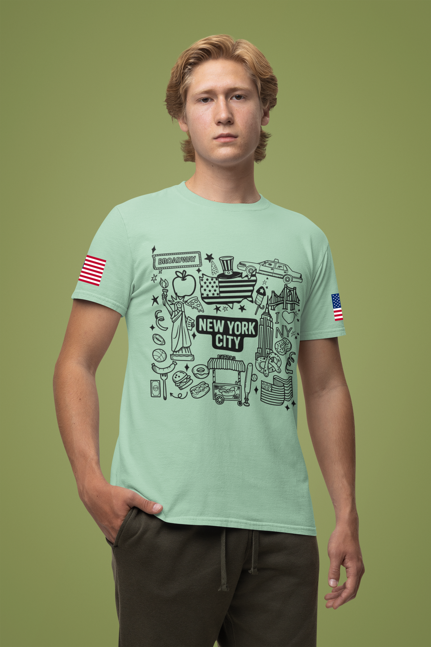 New York City Doodle T-Shirt - Cute NYC Icons Coloring Book Style Tourist Design