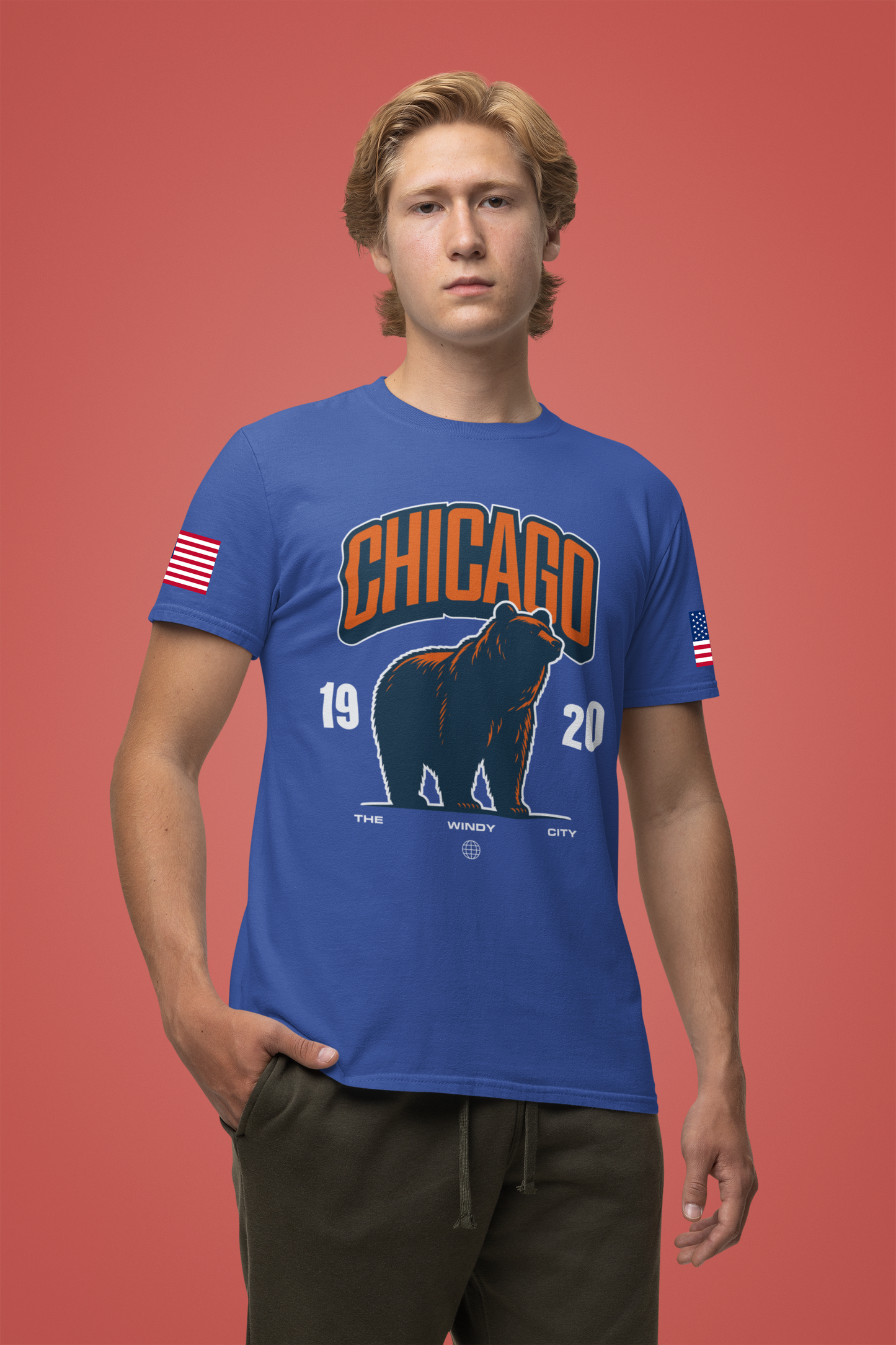 Chicago Bear T-Shirt - The Windy City 1920 Navy Orange Roaring Bear Mascot