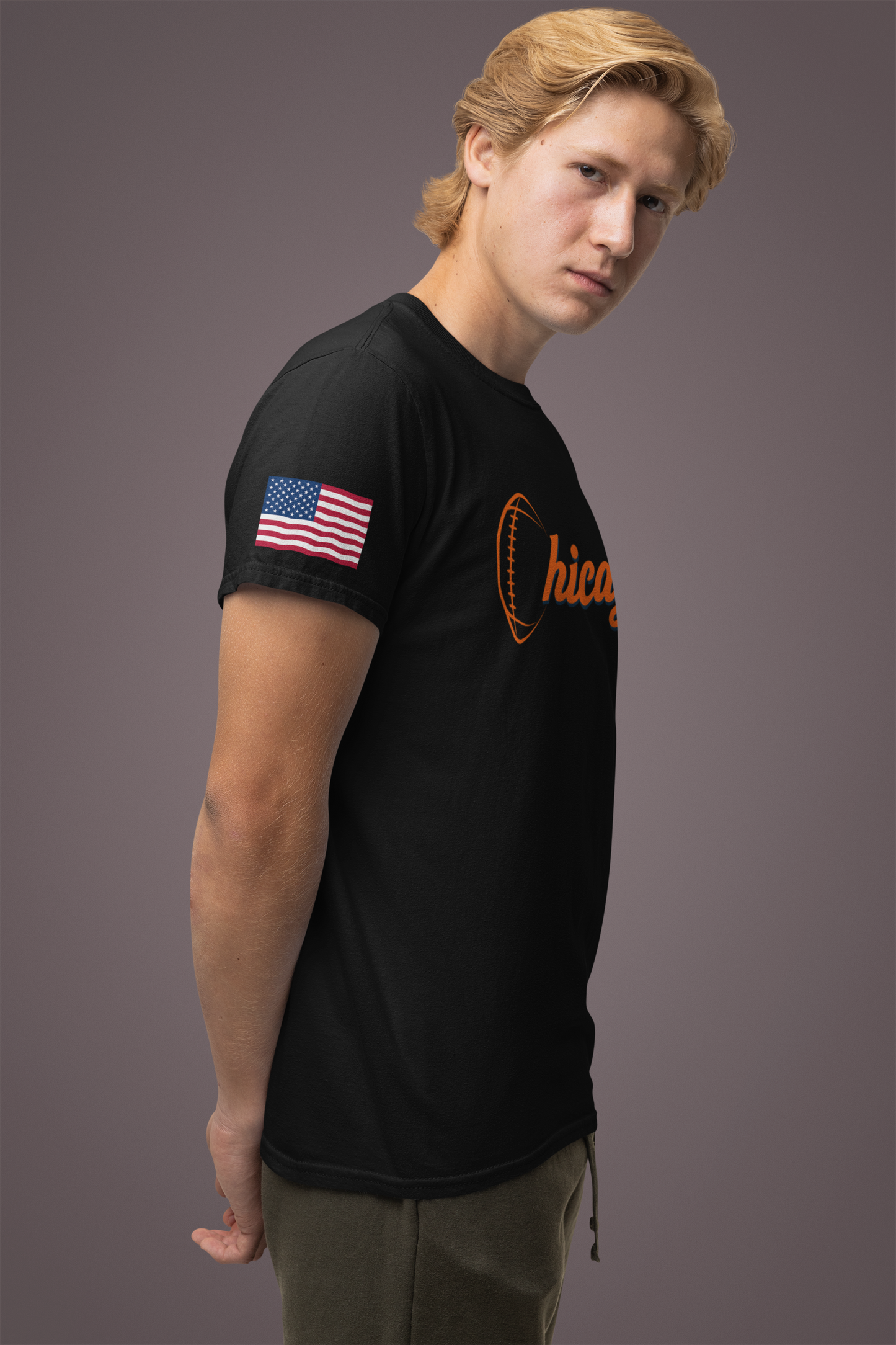 Chicago Football T-Shirt - Simple Orange Script C Bears Colors Minimalist Design