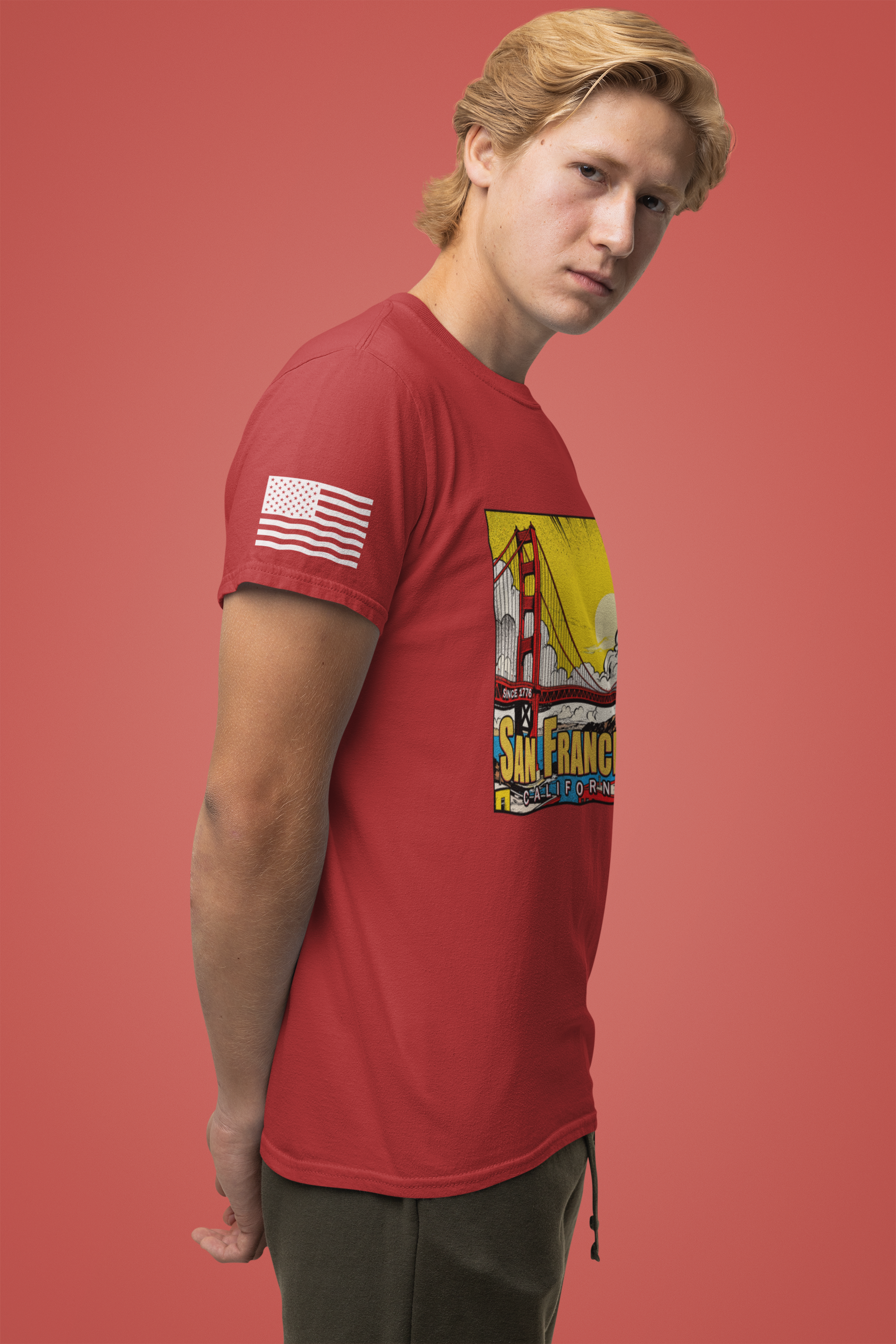 San Francisco California Comic Style T-Shirt – Golden Gate Bridge Pop Art Graphic Tee Since 1776