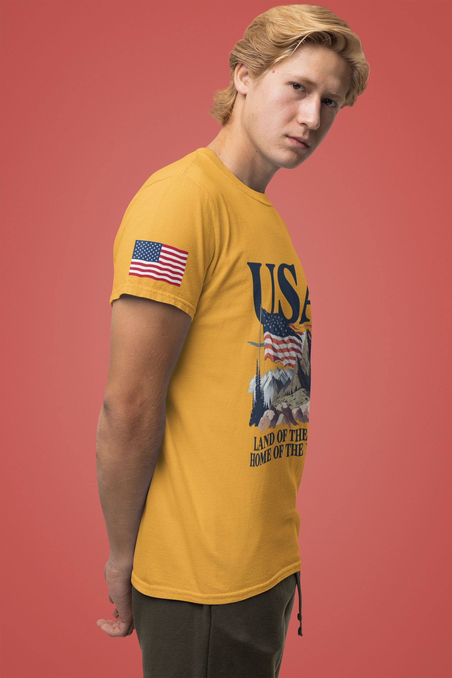 USA Land of the Free Home of the Brave T-Shirt – Mountain Flag Nature Patriotic Graphic Tee