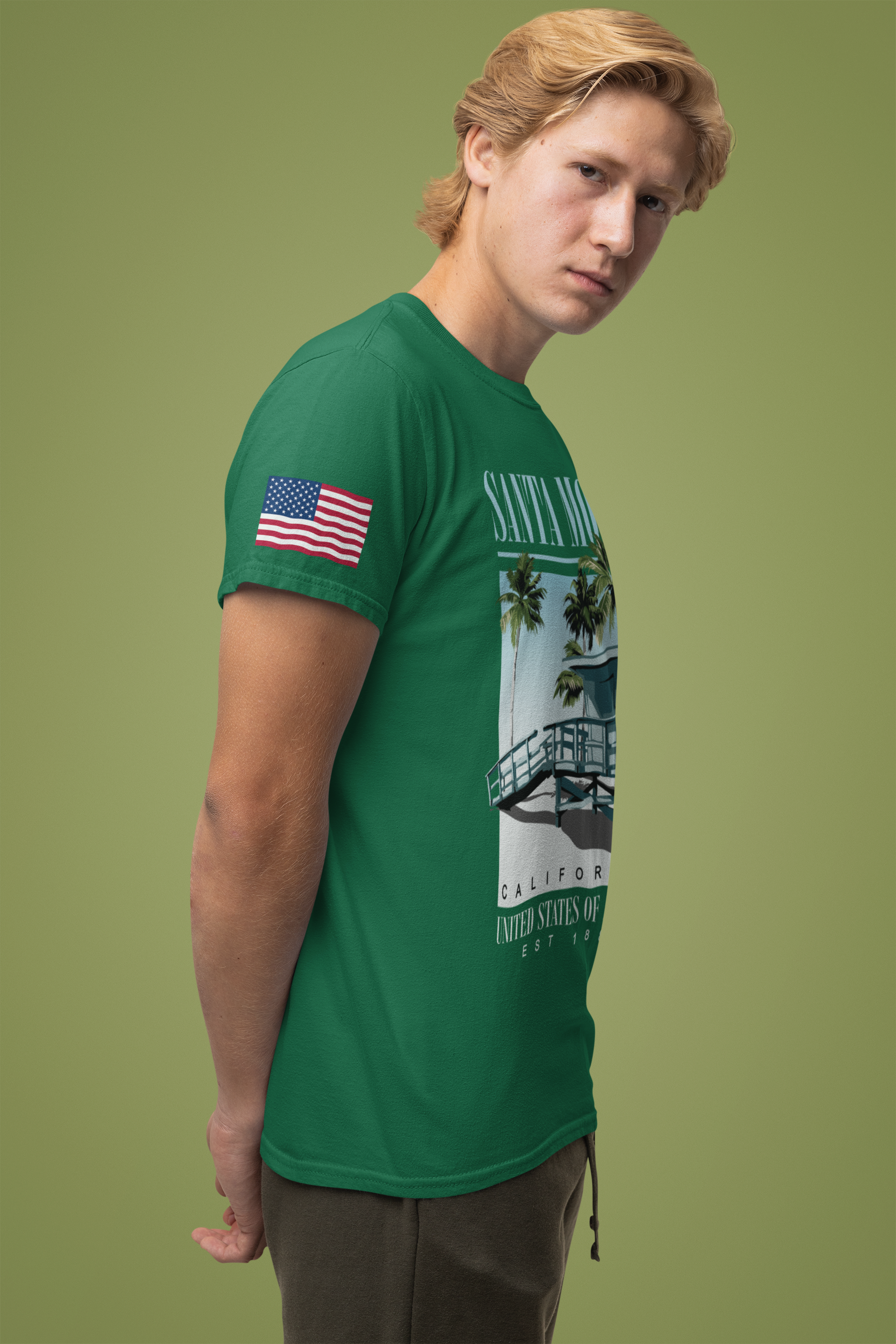 Santa Monica California EST 1886 T-Shirt – Lifeguard Tower Palm Tree Beach Tee