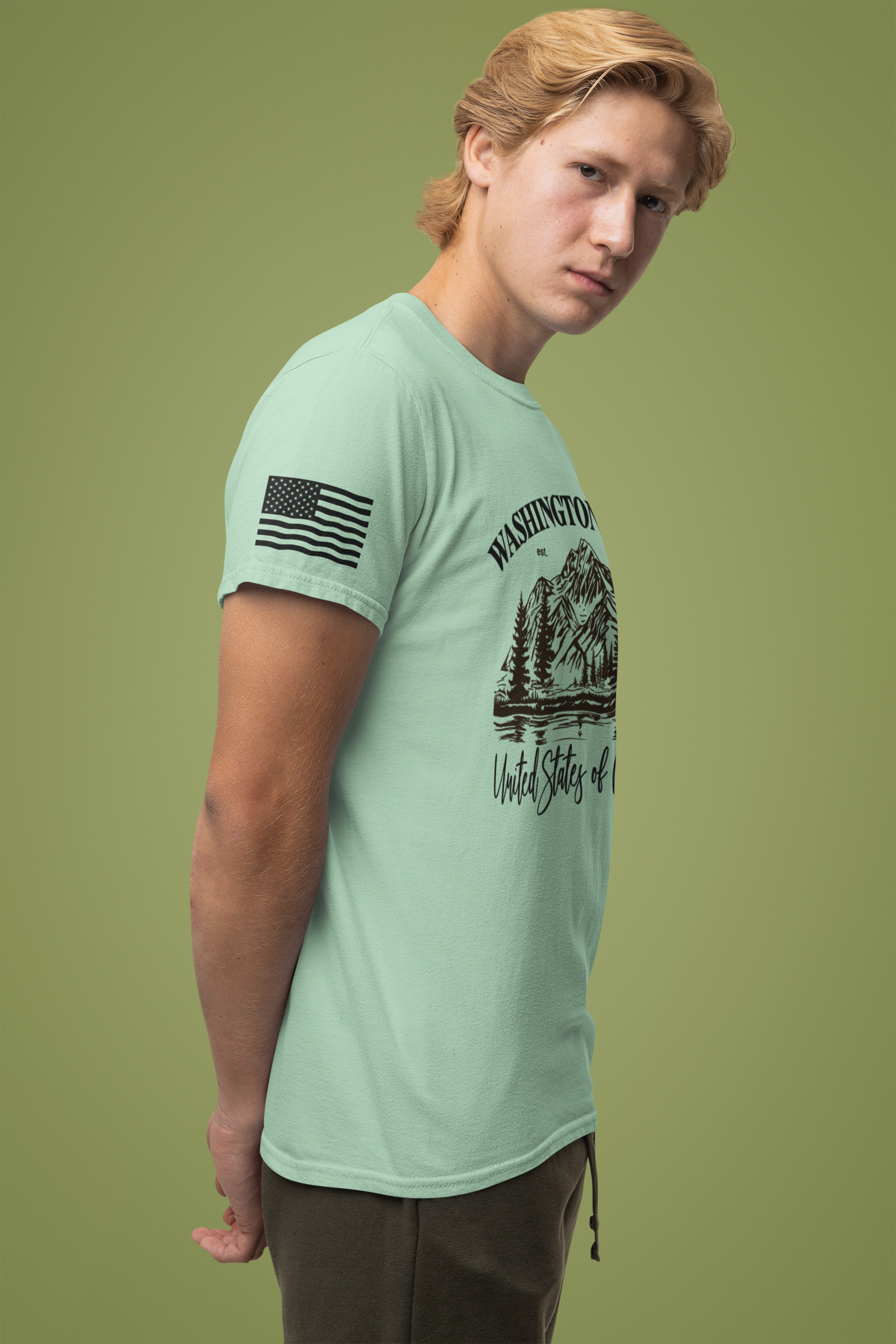 Washington State EST 1889 Mountain Lake Nature Graphic T-Shirt | United States of America Outdoor Tee | PNW Shirt