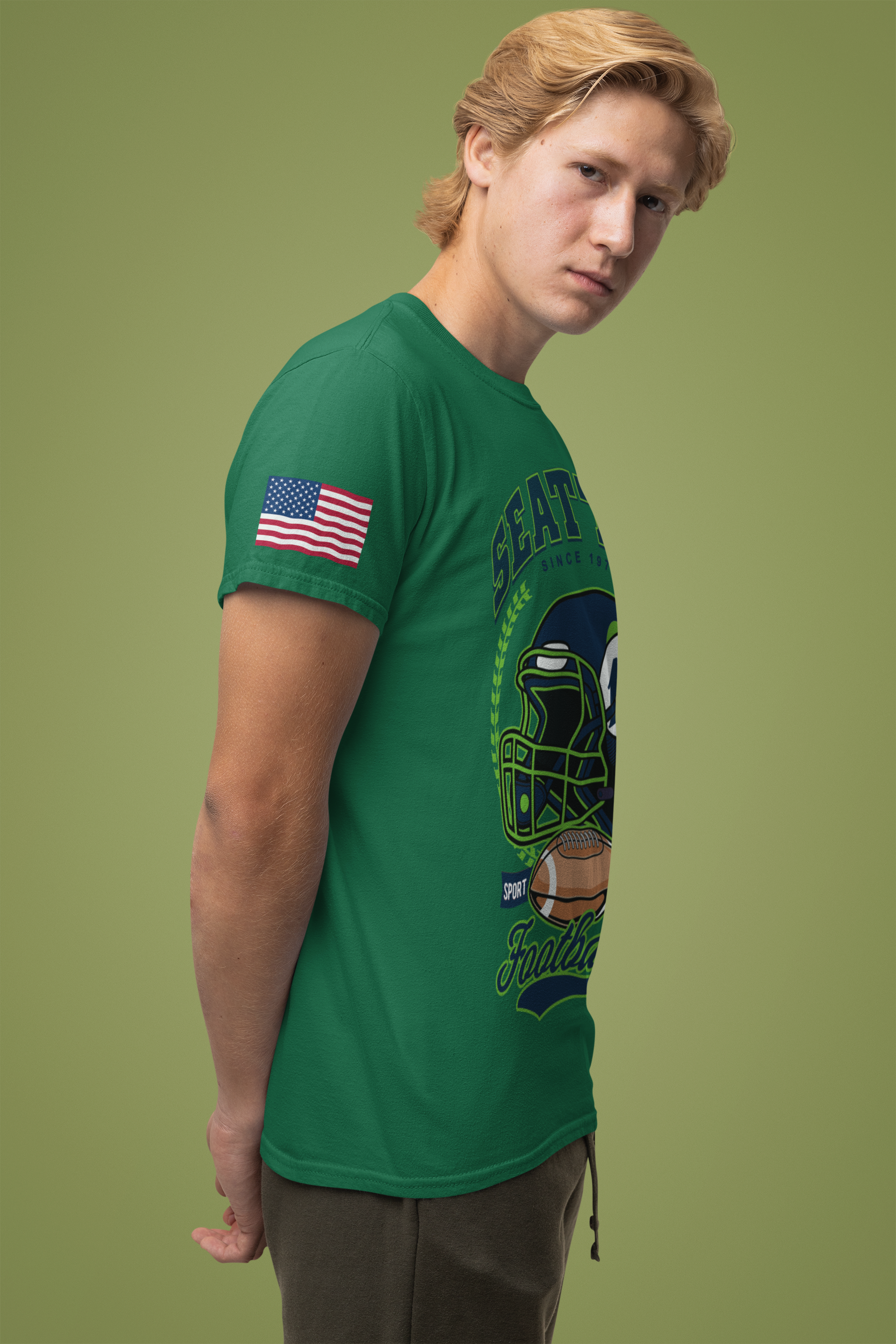 Seattle Since 1974 Football Helmet Sport Dept Graphic T-Shirt | Seahawks Fan Tee | Seattle Football Game Day Shirt