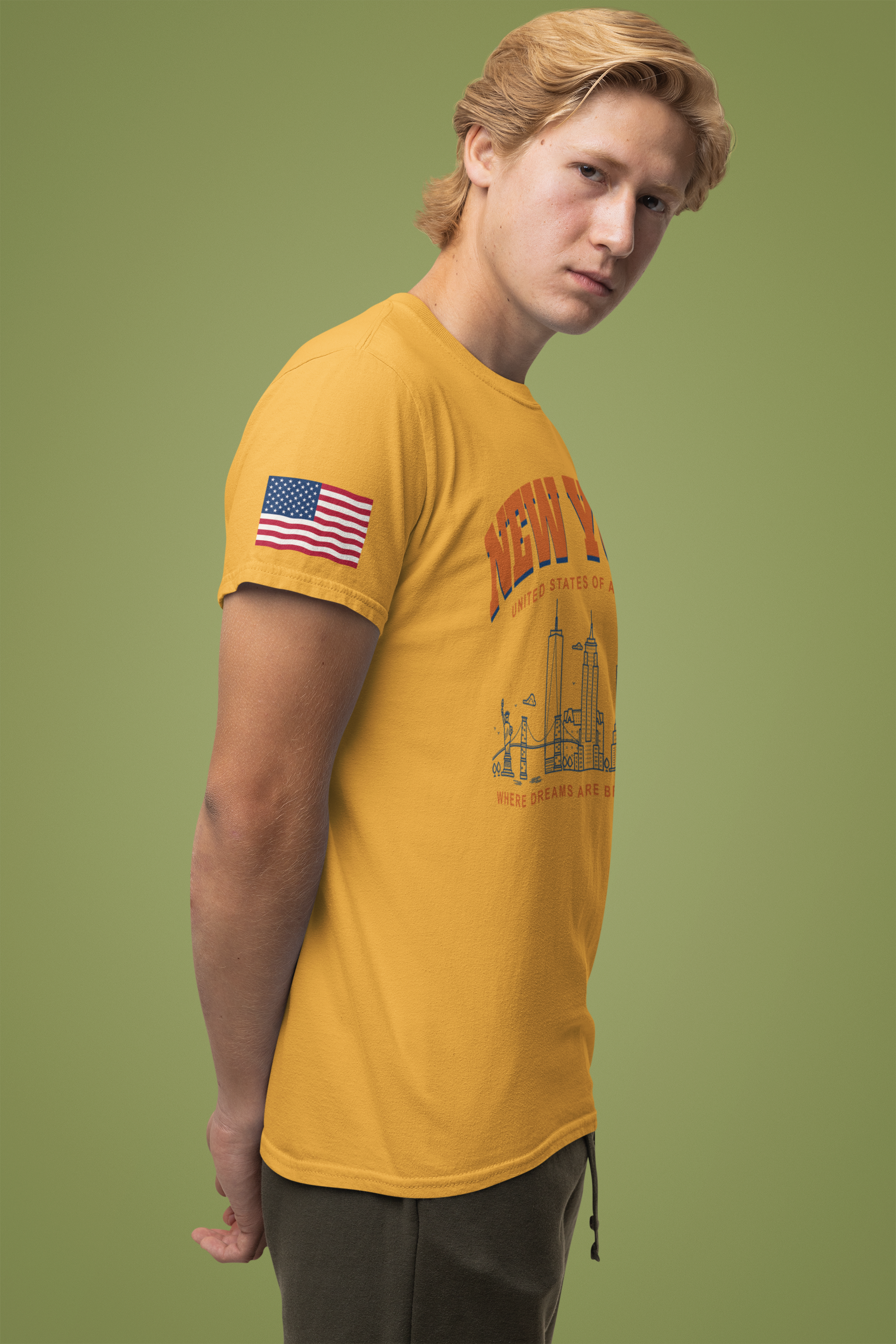 New York Dreams T-Shirt - Where Dreams Are Being Made USA Orange Blue Skyline