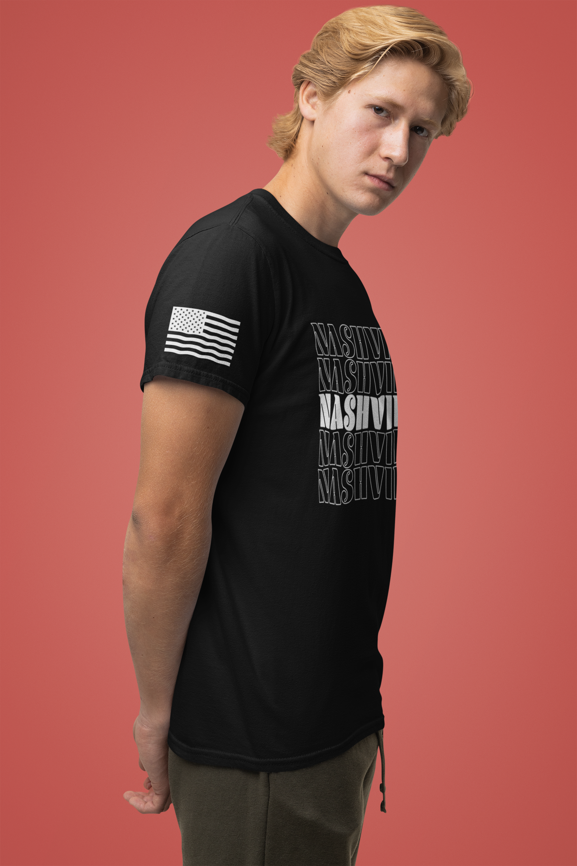 Nashville Repeat Stack T-Shirt – Bold Retro Stacked Typography Tee