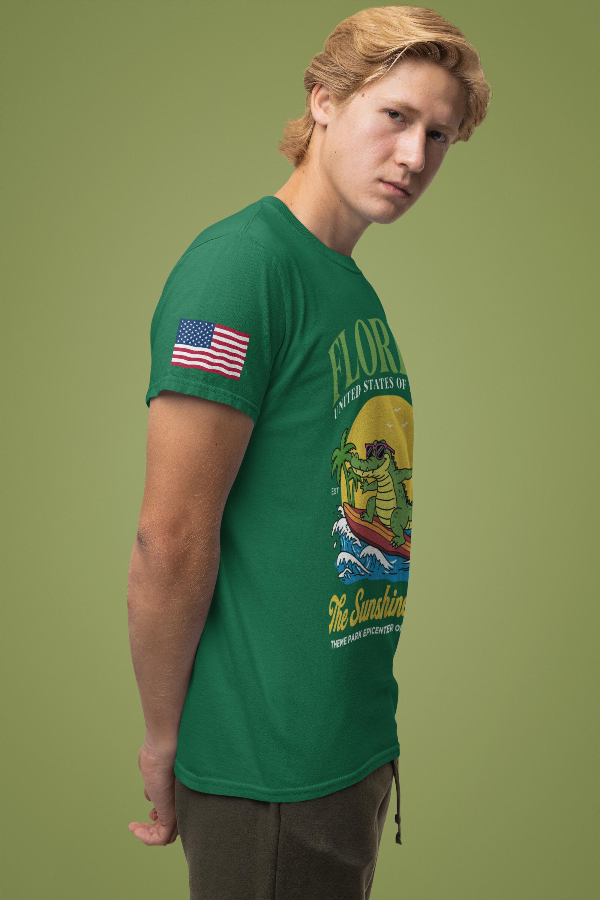 Florida Sunshine State T-Shirt – Surfing Alligator EST 1845 Theme Park Epicenter USA Tee
